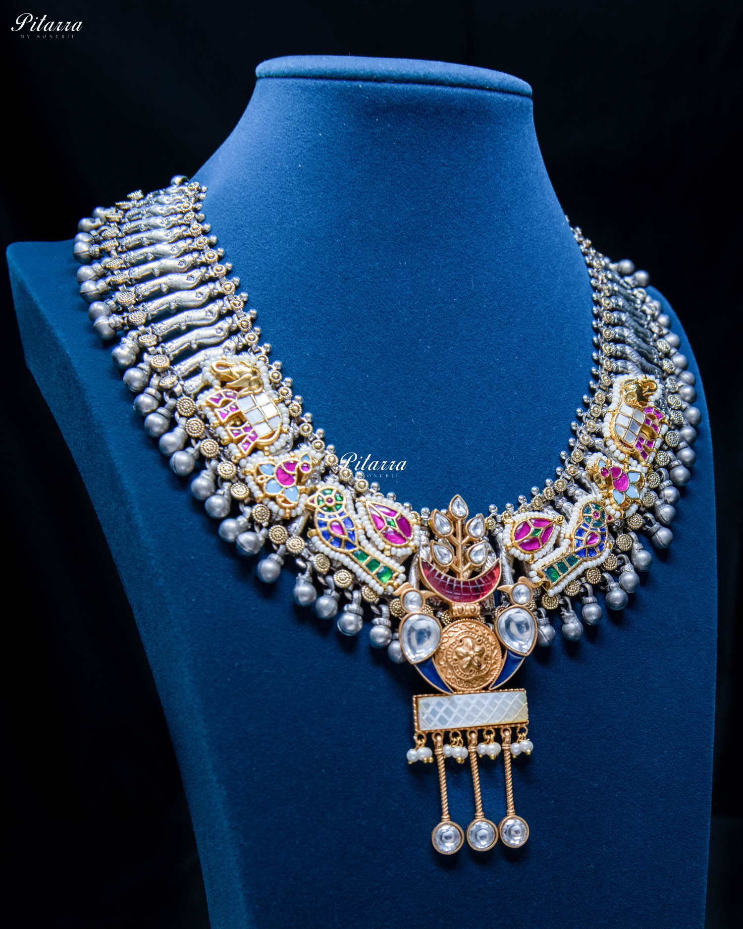 Pink Stone Dual Tone Fusion Necklace Set