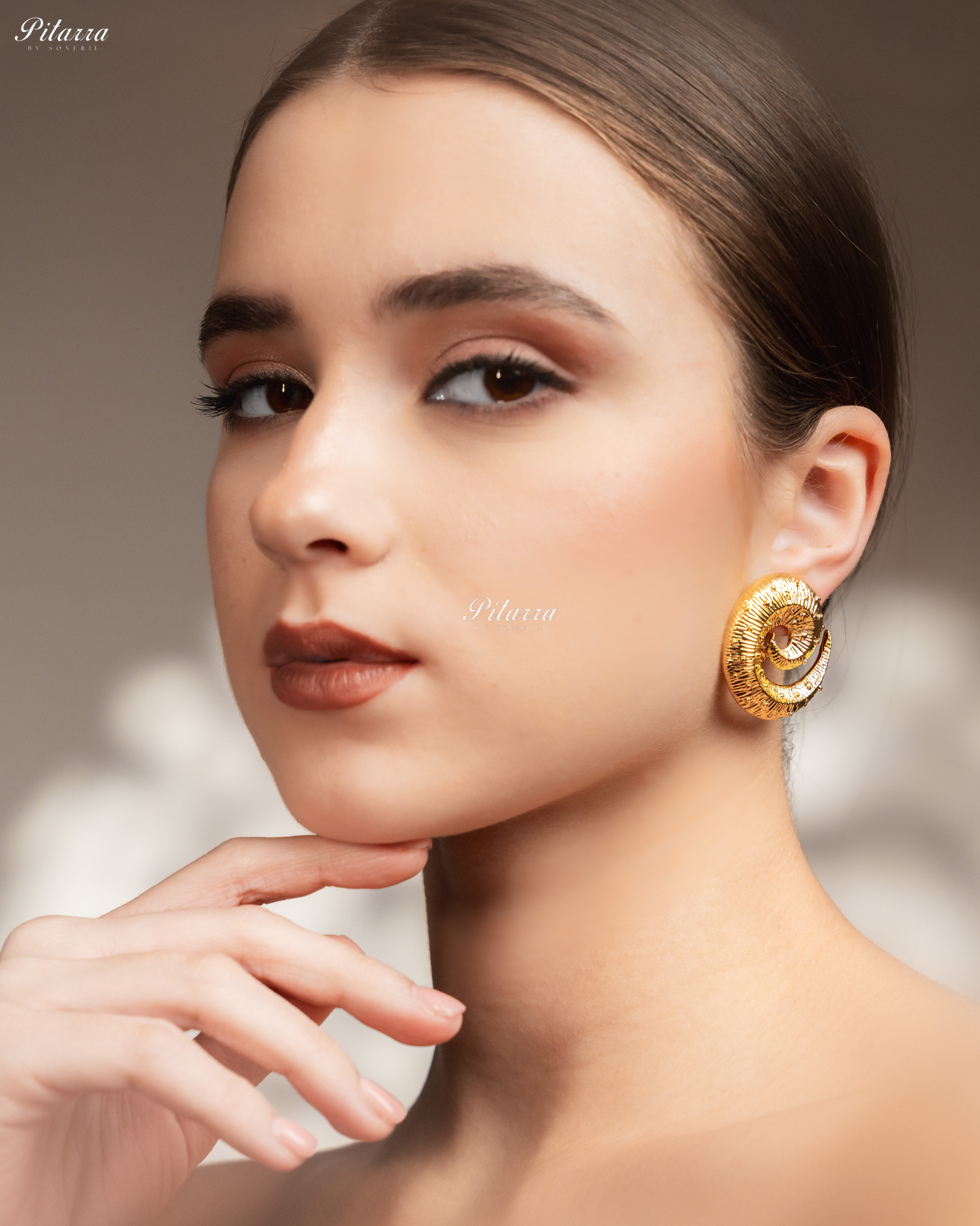 Spiral Seashell Design Golden Stud Earrings