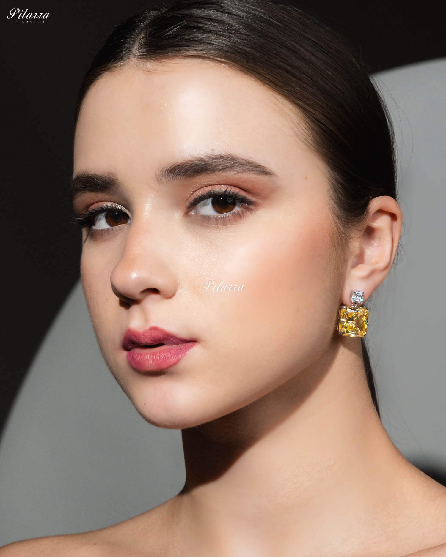 Yellow Studded Square Cubic Zirconia 92.5 Silver Studs Earrings