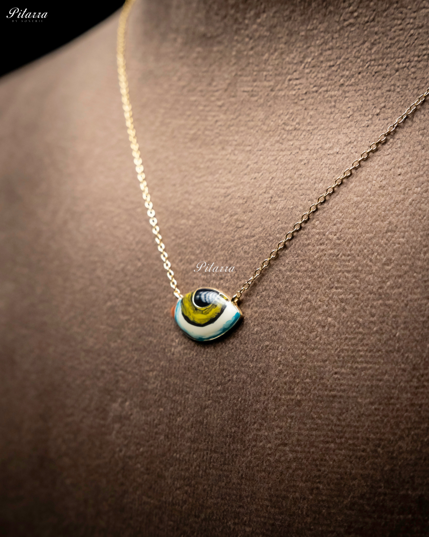 Yellow Green Evil Eye Gold Chain 92.5 Silver Necklace