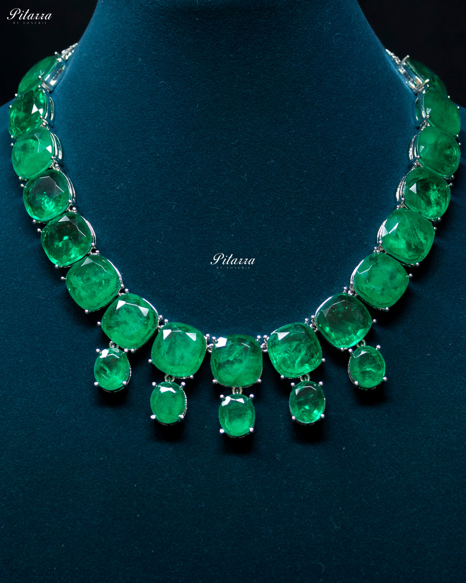 Emerald Square Stone Premium Crystal Necklace Set