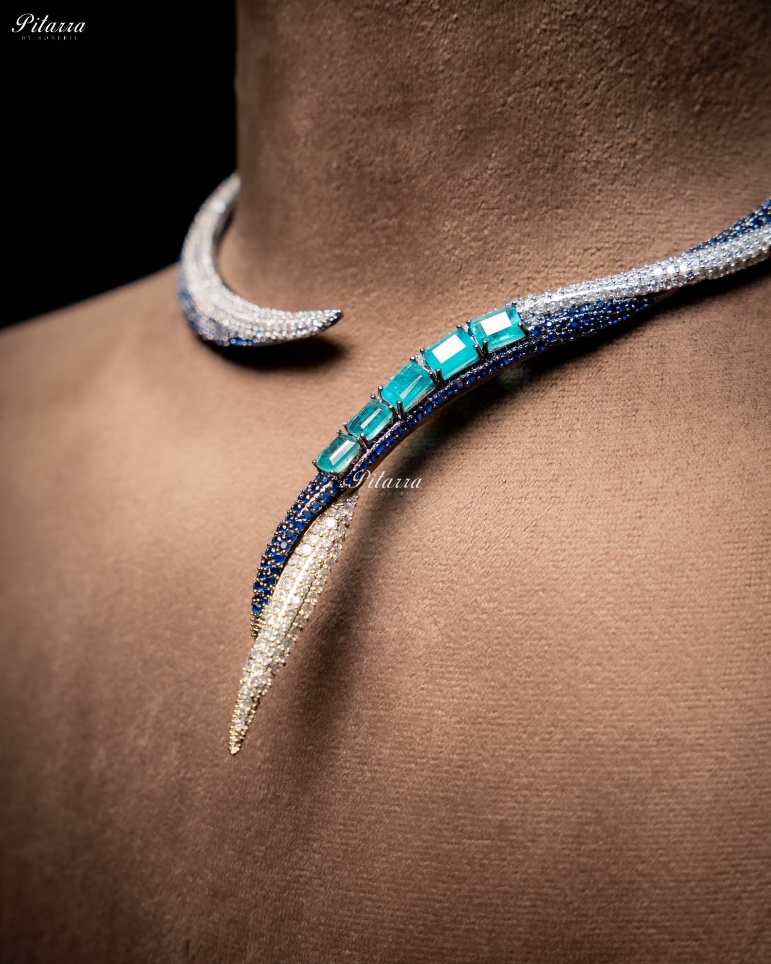 Aqua Stone Sleek CZ Choker Statement Necklace Set