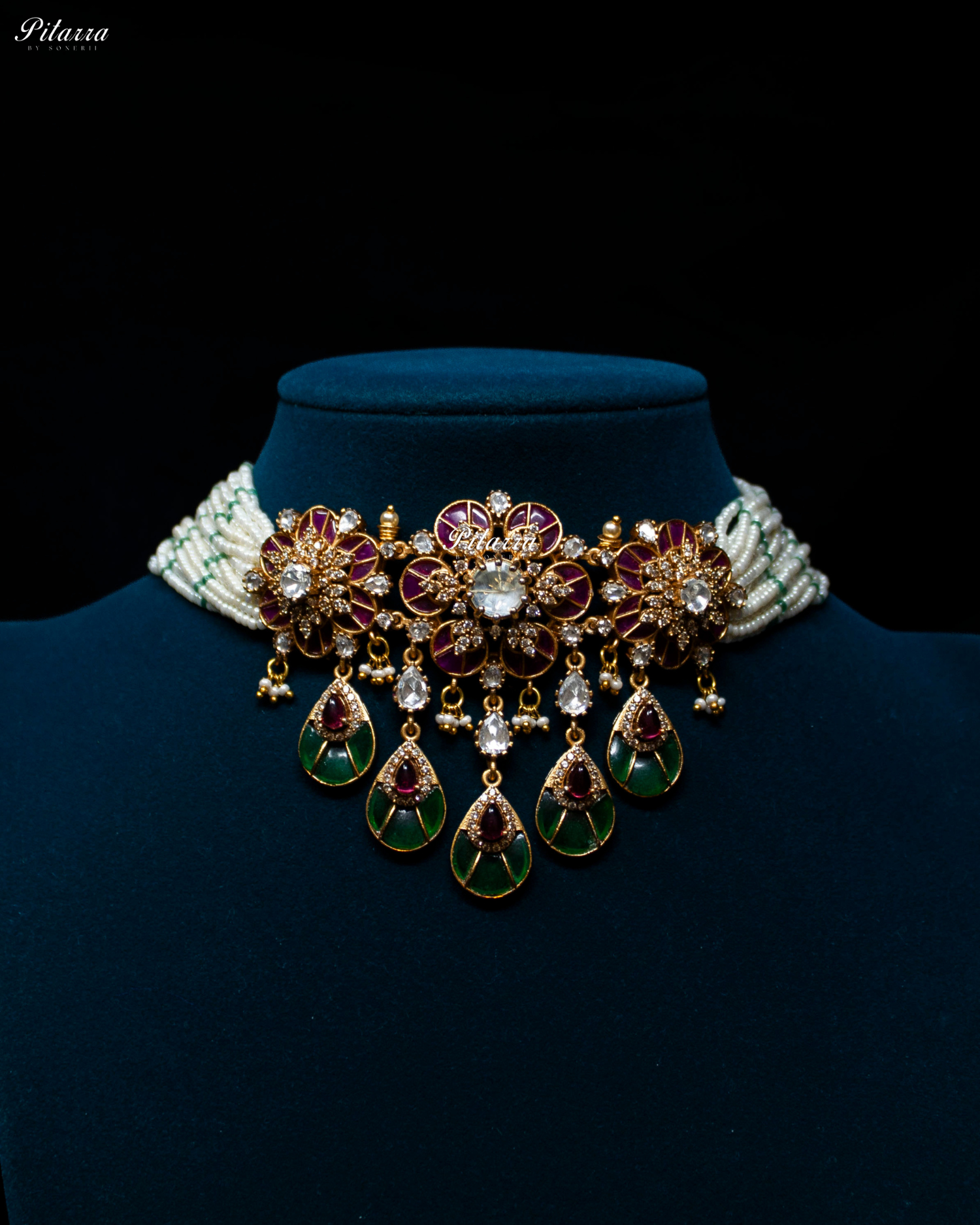 Pink Emerald Luxury Meenakari Polki choker Necklace Set