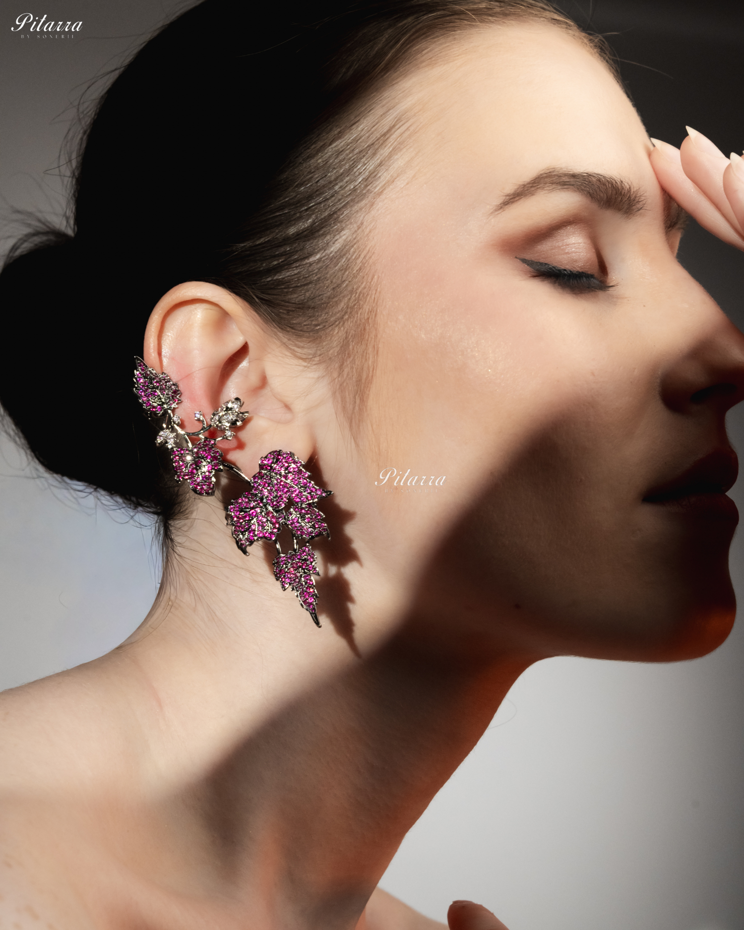 Pink Unique Leaf Shaped Crystal Earrings
