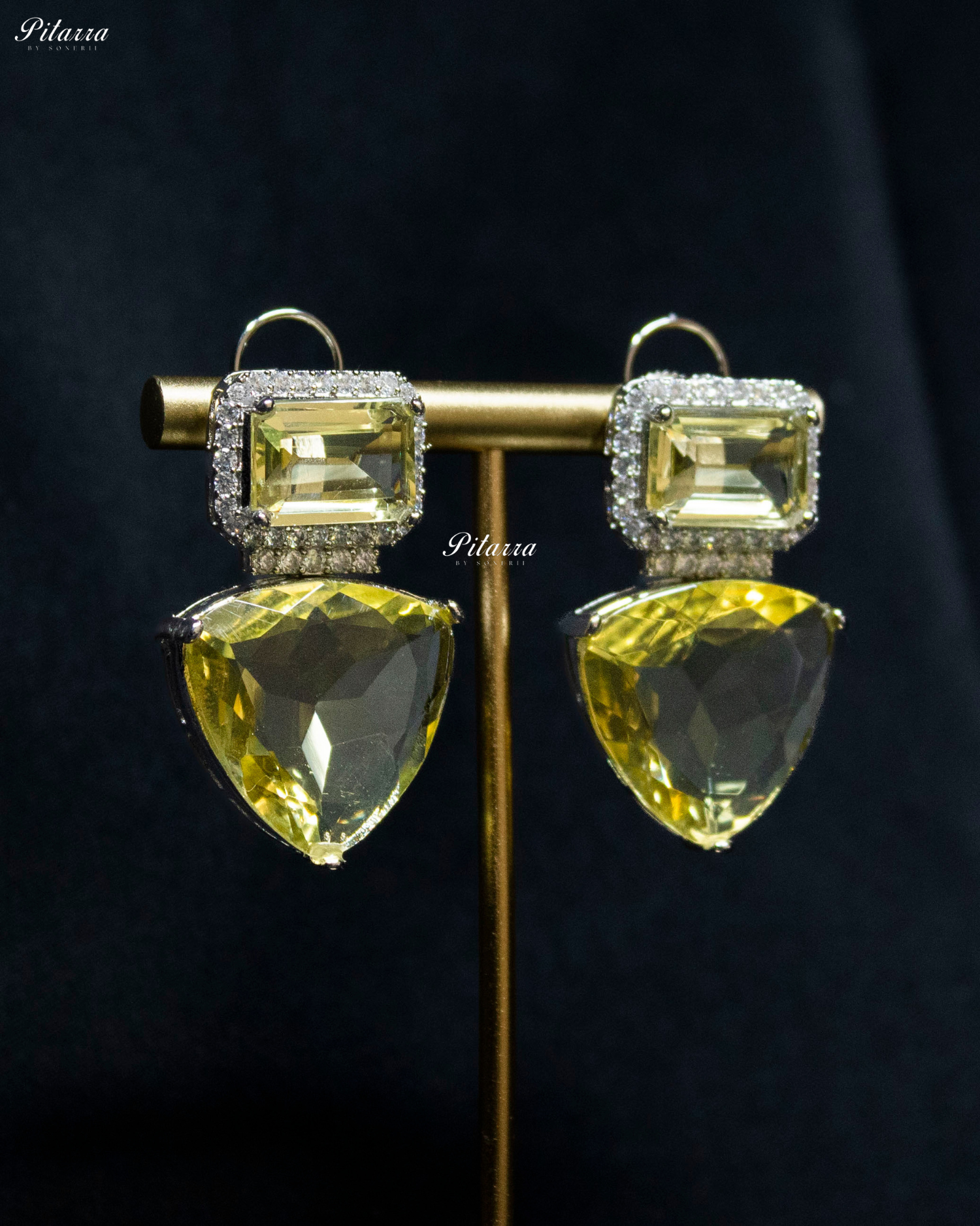 Yellow Stones Crystal Studded Dangler Earrings