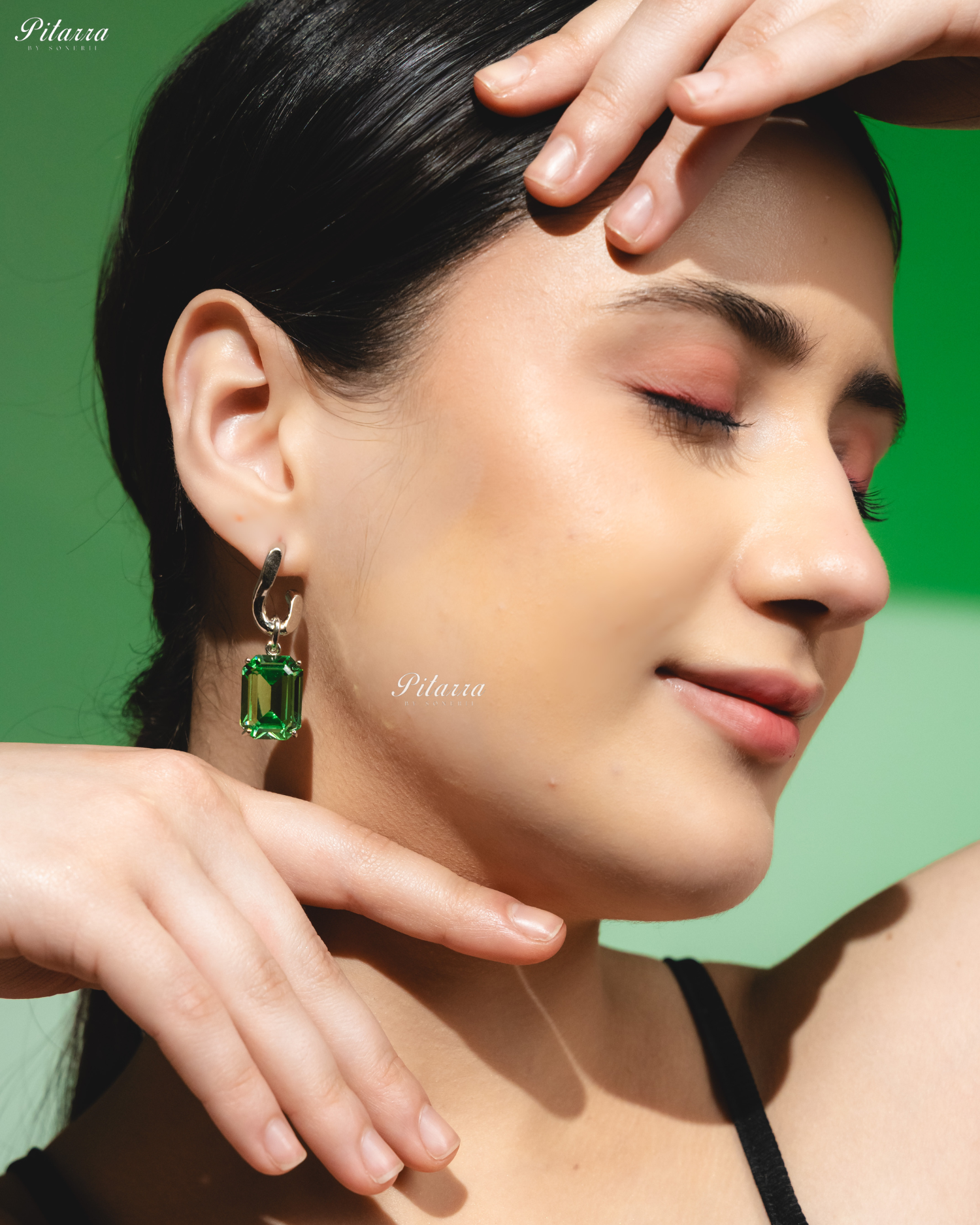 Peridot Stone Rectangular Zircon Silver Crystal Earrings