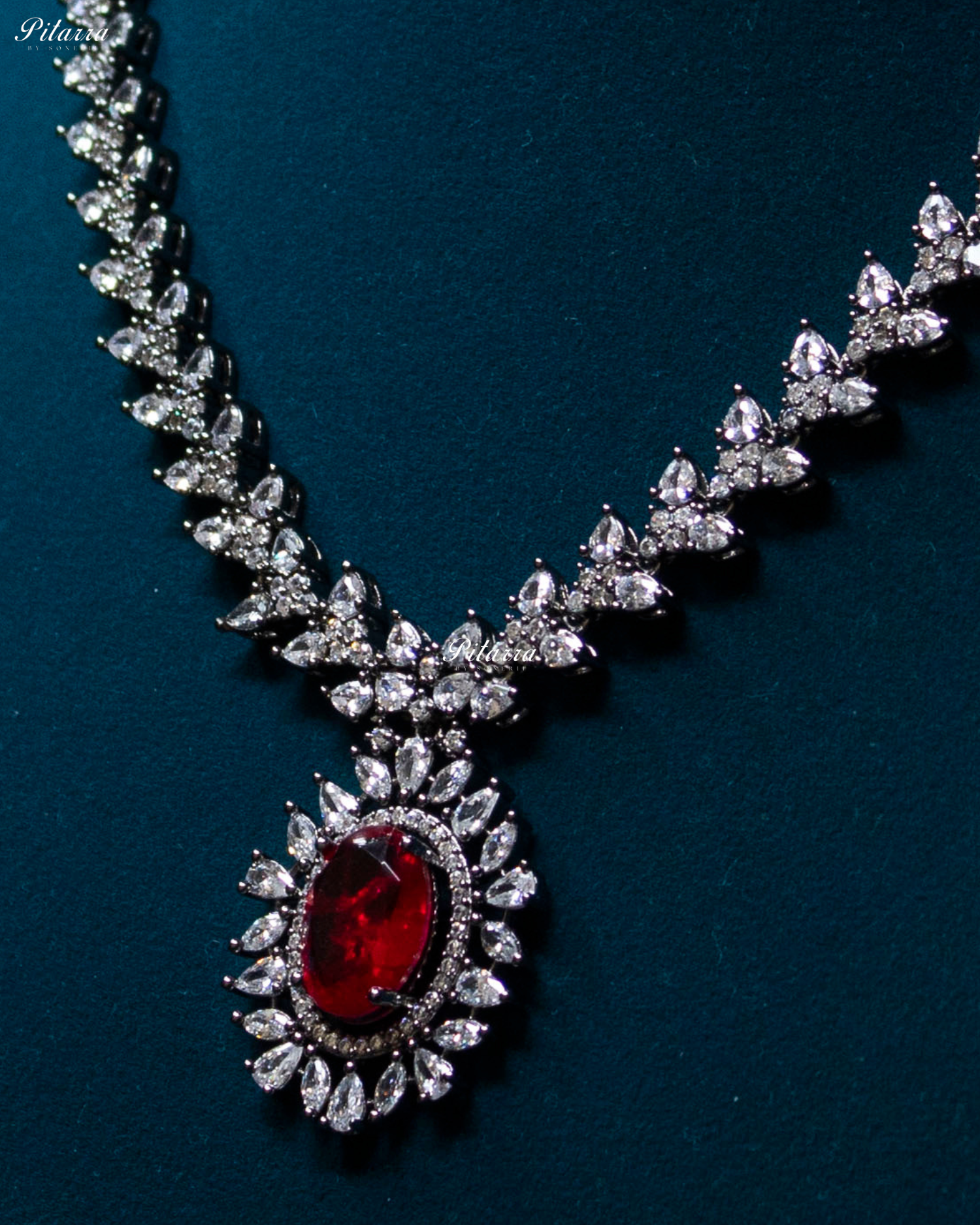Red Color Stones Dazzling Cubic Zirconia Necklace Set