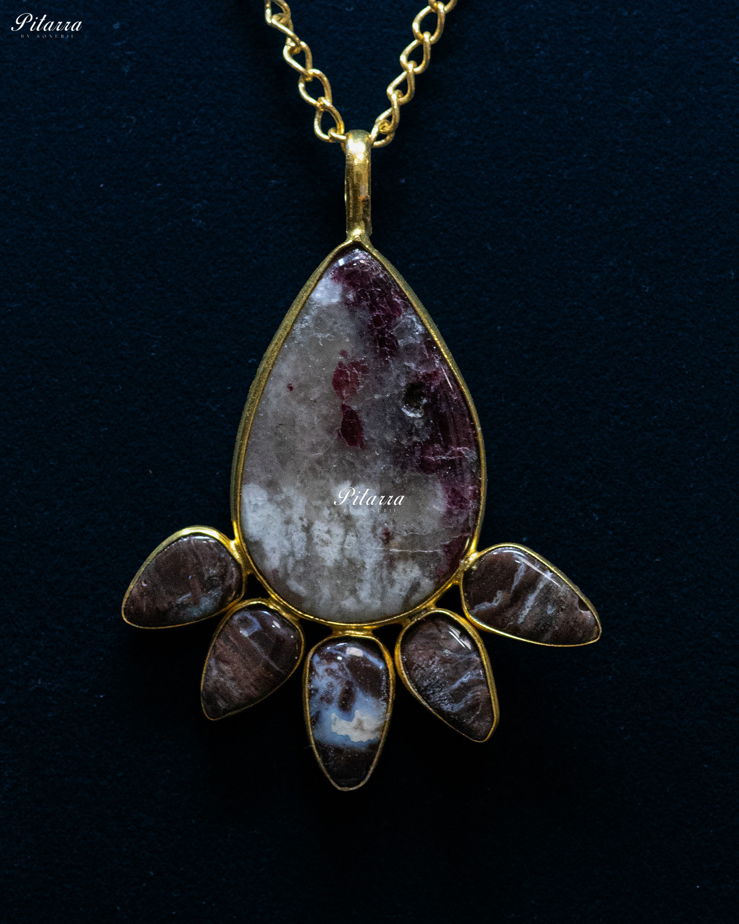 Purple and White Pattern Raw Stone Teardrop Drop Pendant