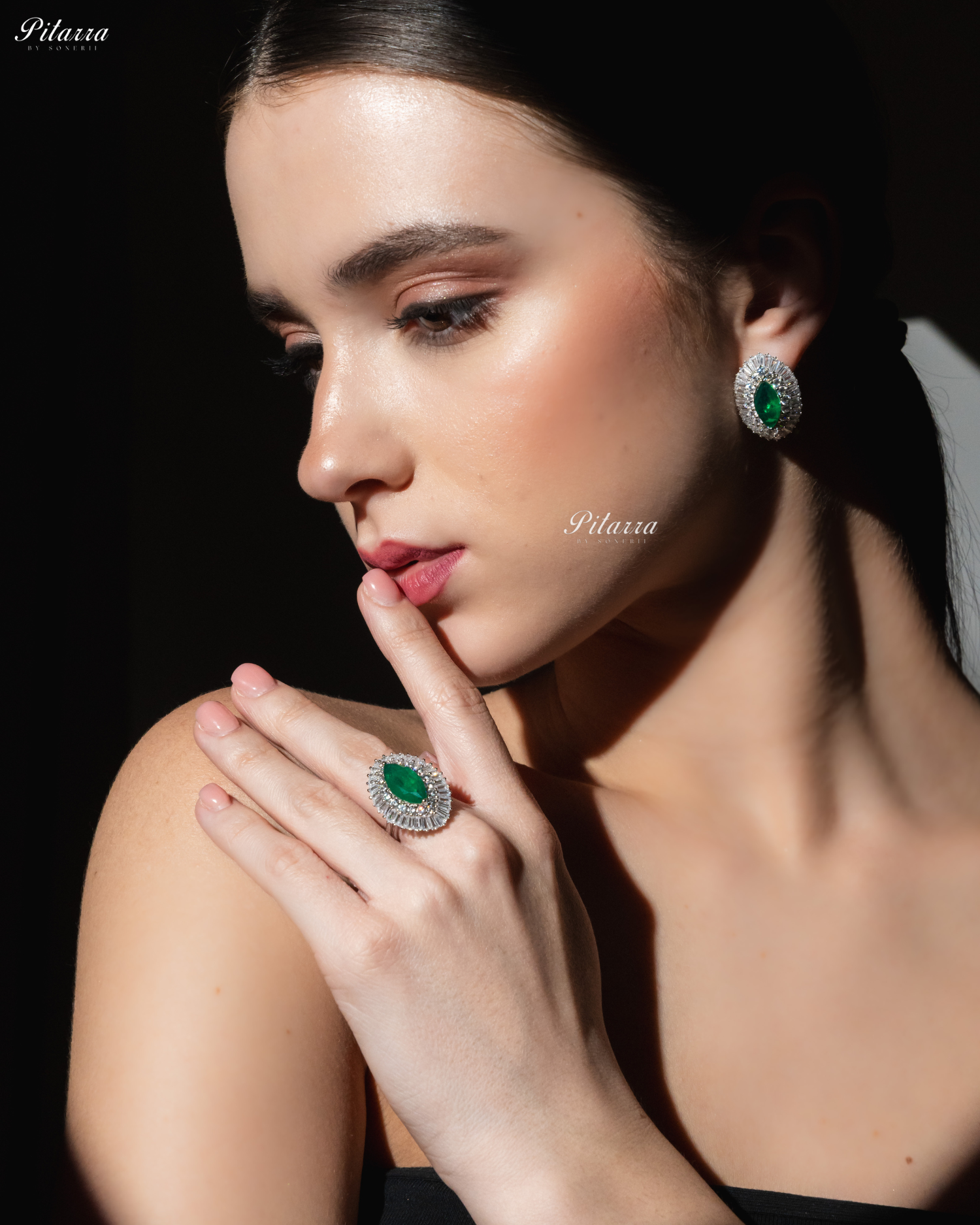 Pitarra Green Stone Crystal 92.5 Silver Ring