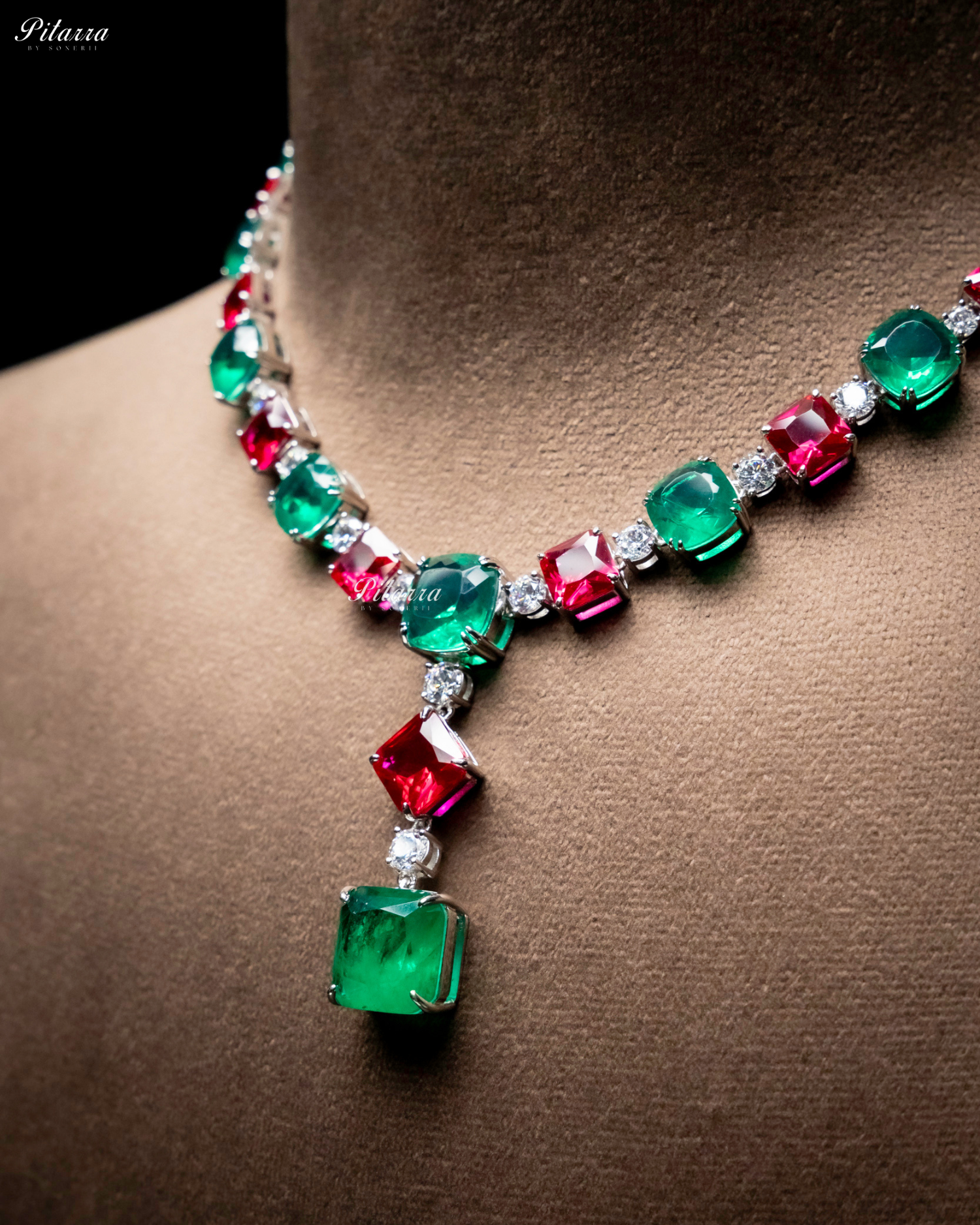 Pink and Emerald Magnifica 92.5 Silver Necklace Set