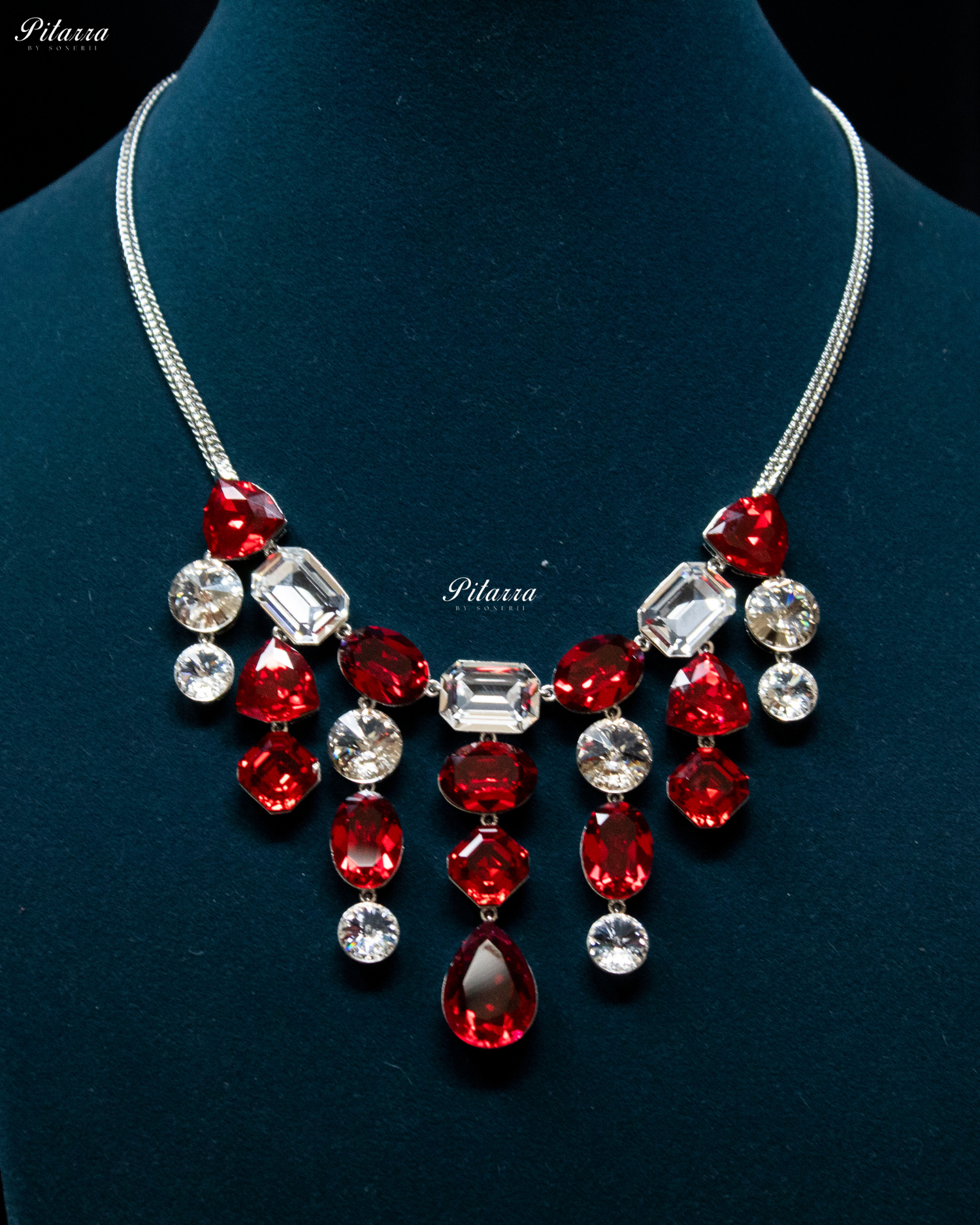 Multi Ruby Red Stone Crystal Necklace Set