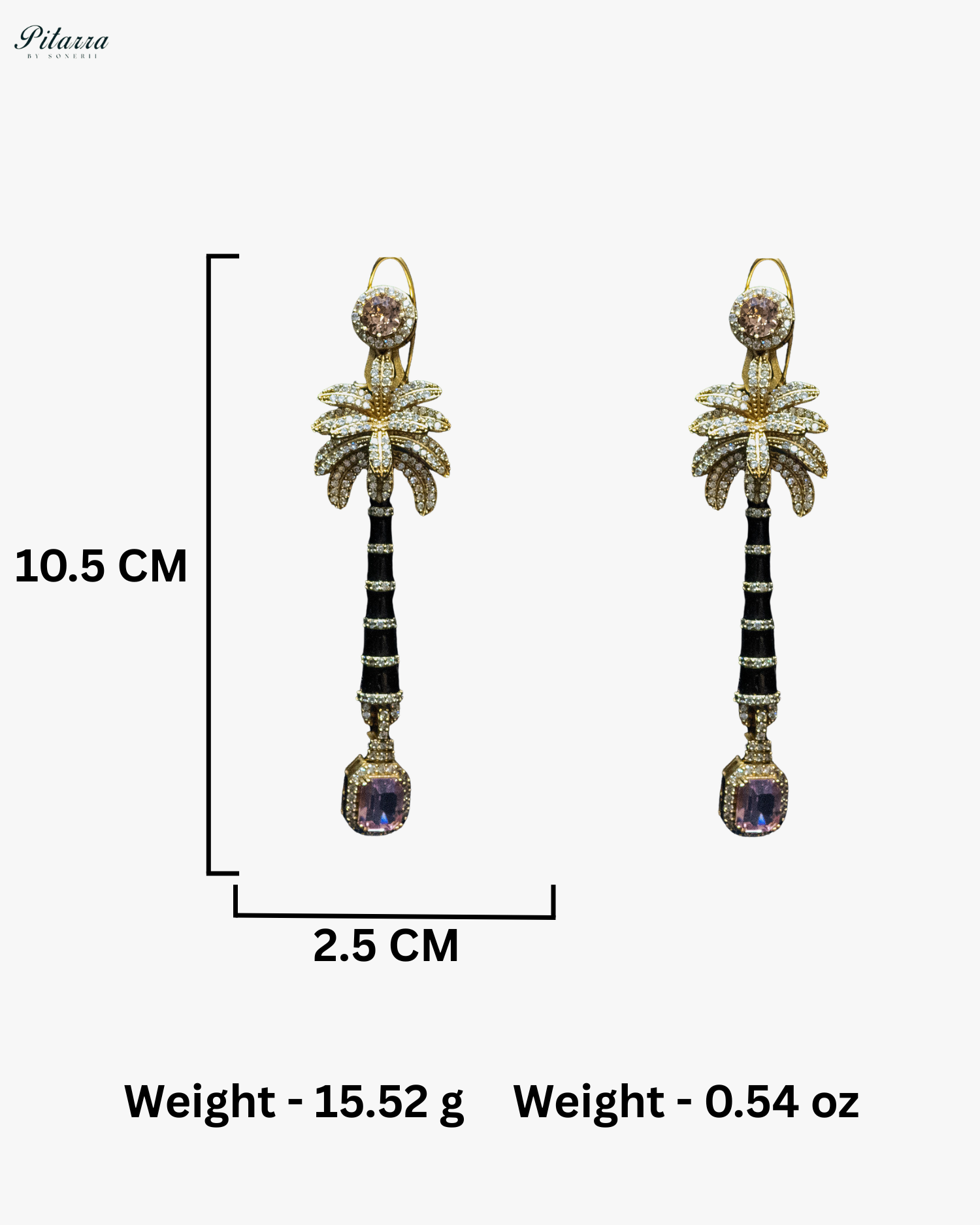Golden and Baby Pink Stone Palm Tree Crystal Earrings