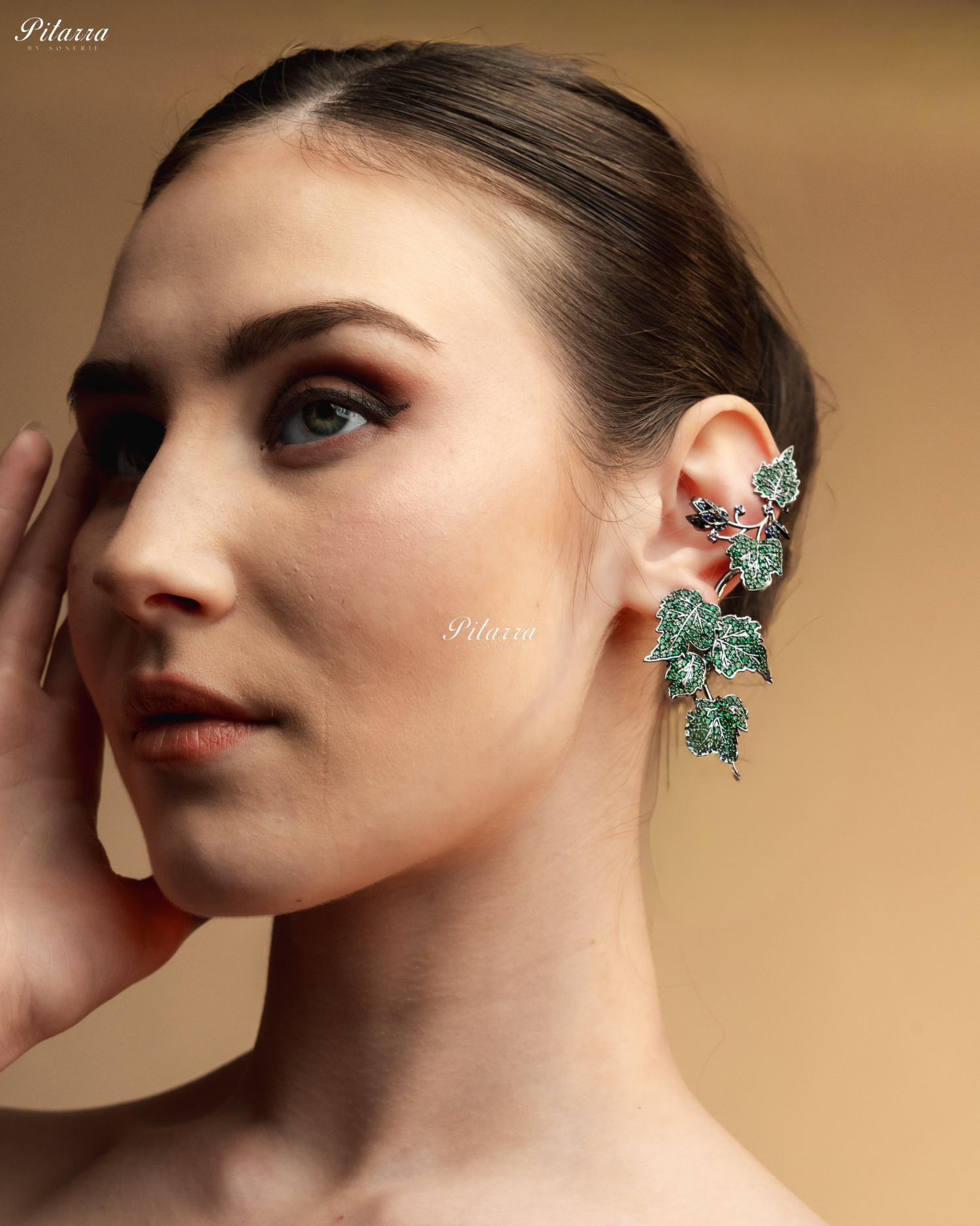 Emerald Unique Leaf Shaped Crystal Earrings