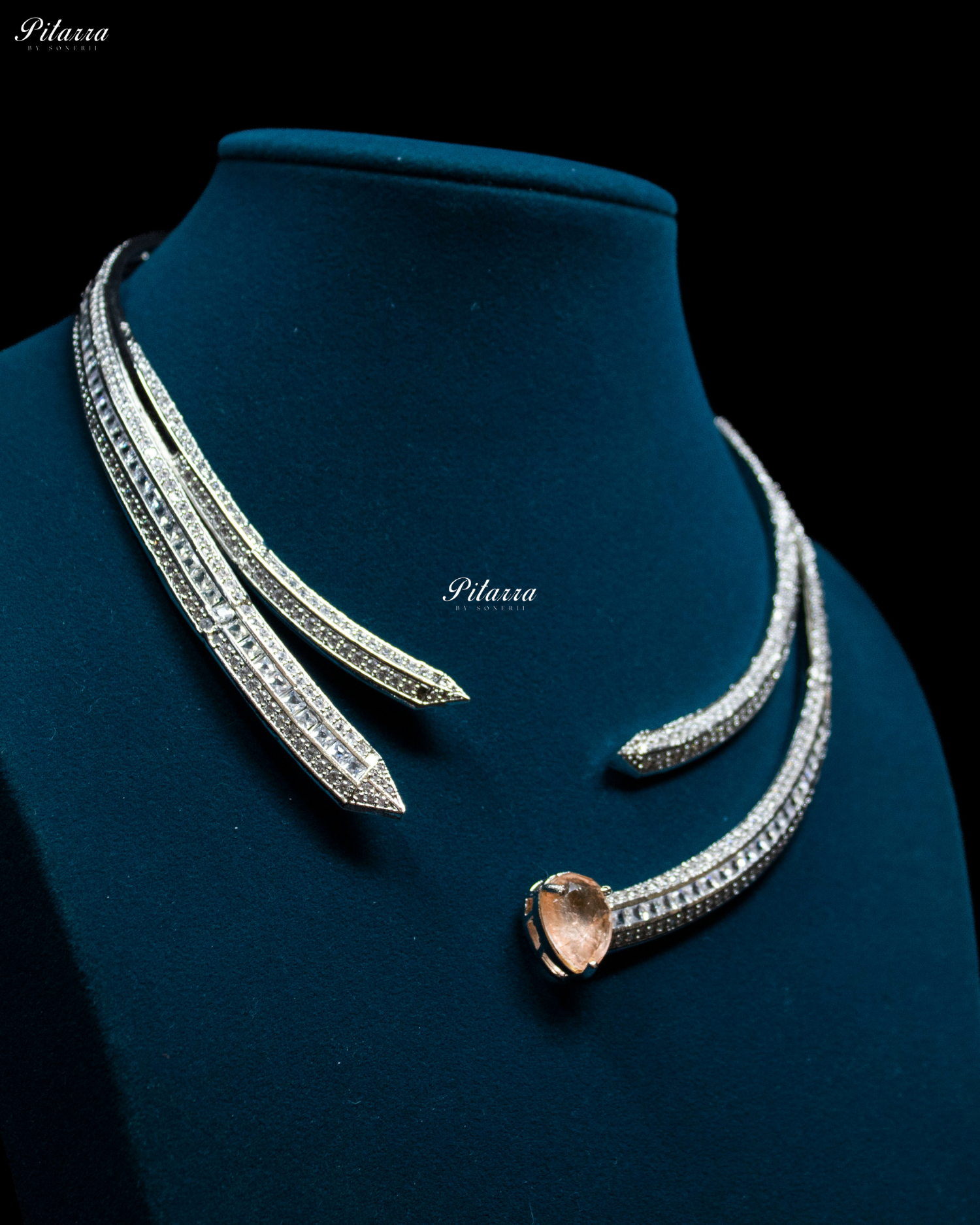 Peach Stone CZ Crystal Choker Set