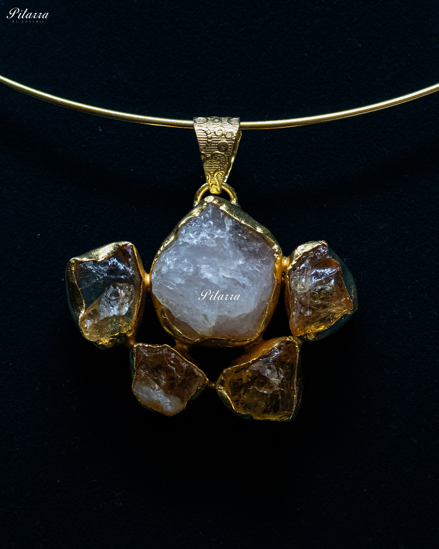 Gold Plated Milky Raw Stone Collar Pendant