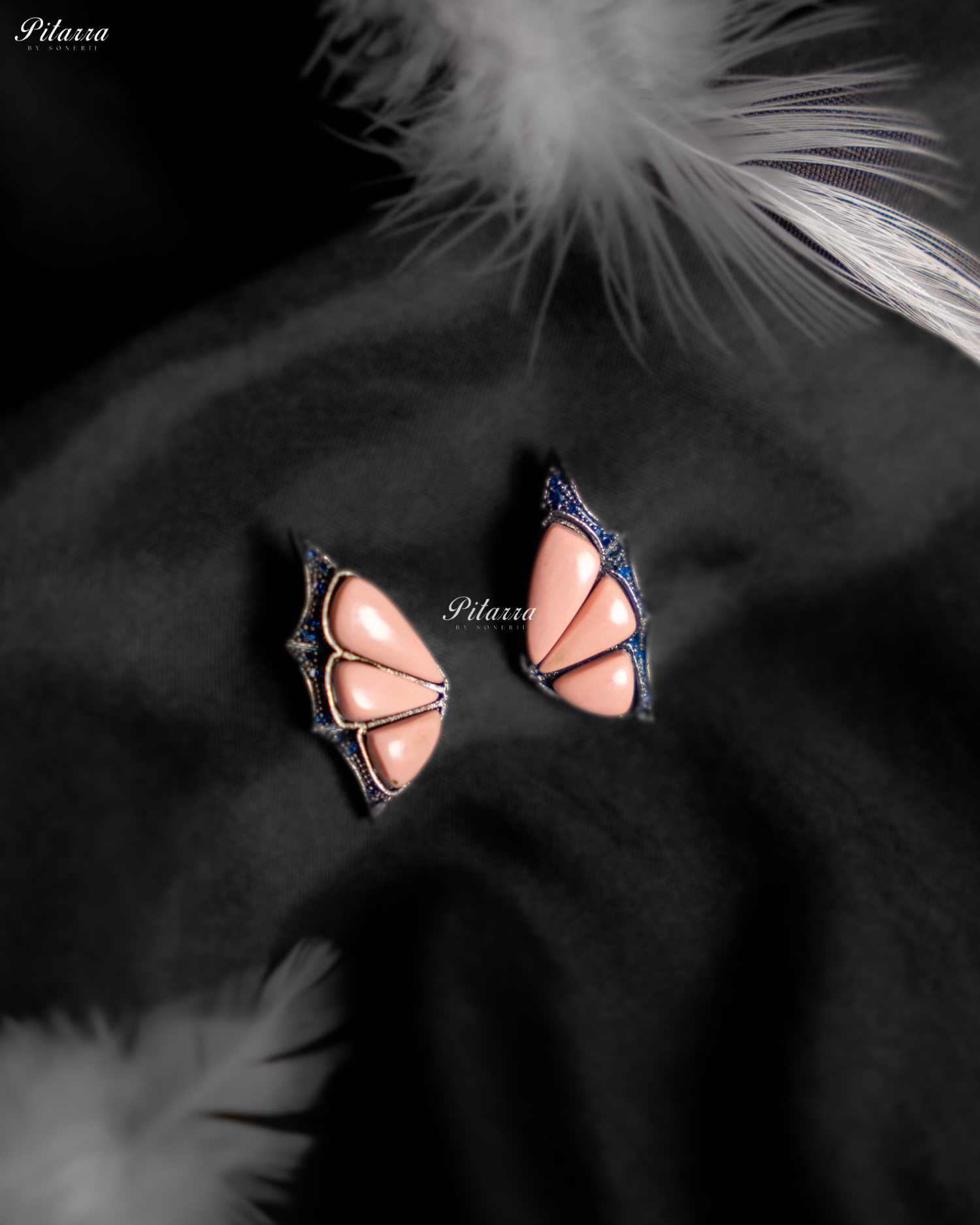 Pink Opal Wing Shape CZ Crystal Stud Earrings