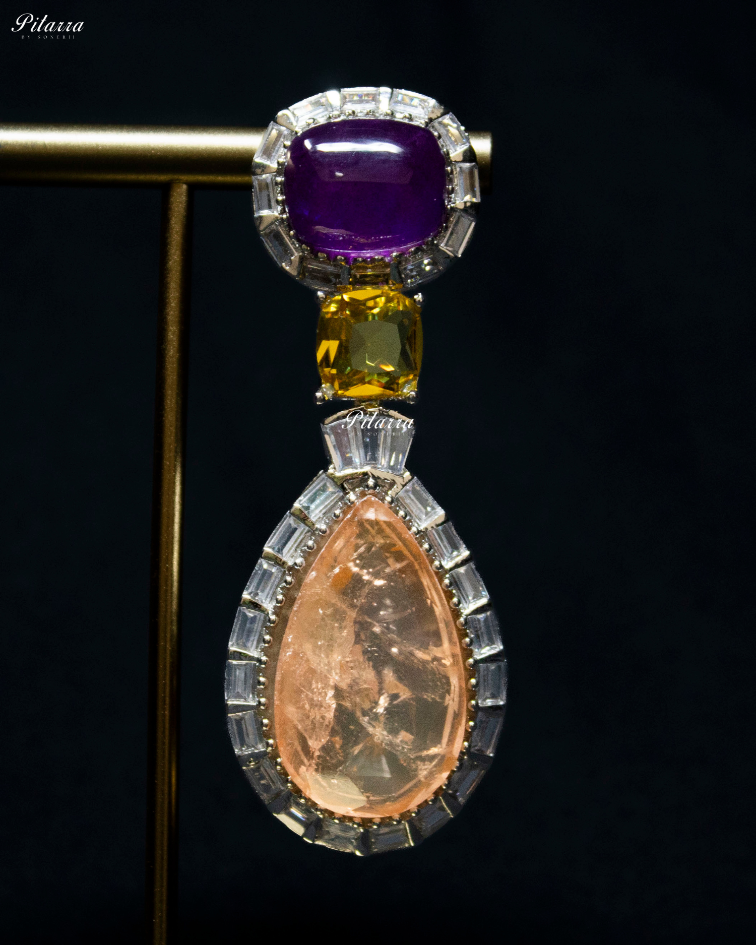 Silver Finish Peach Drop Zircon Earrings