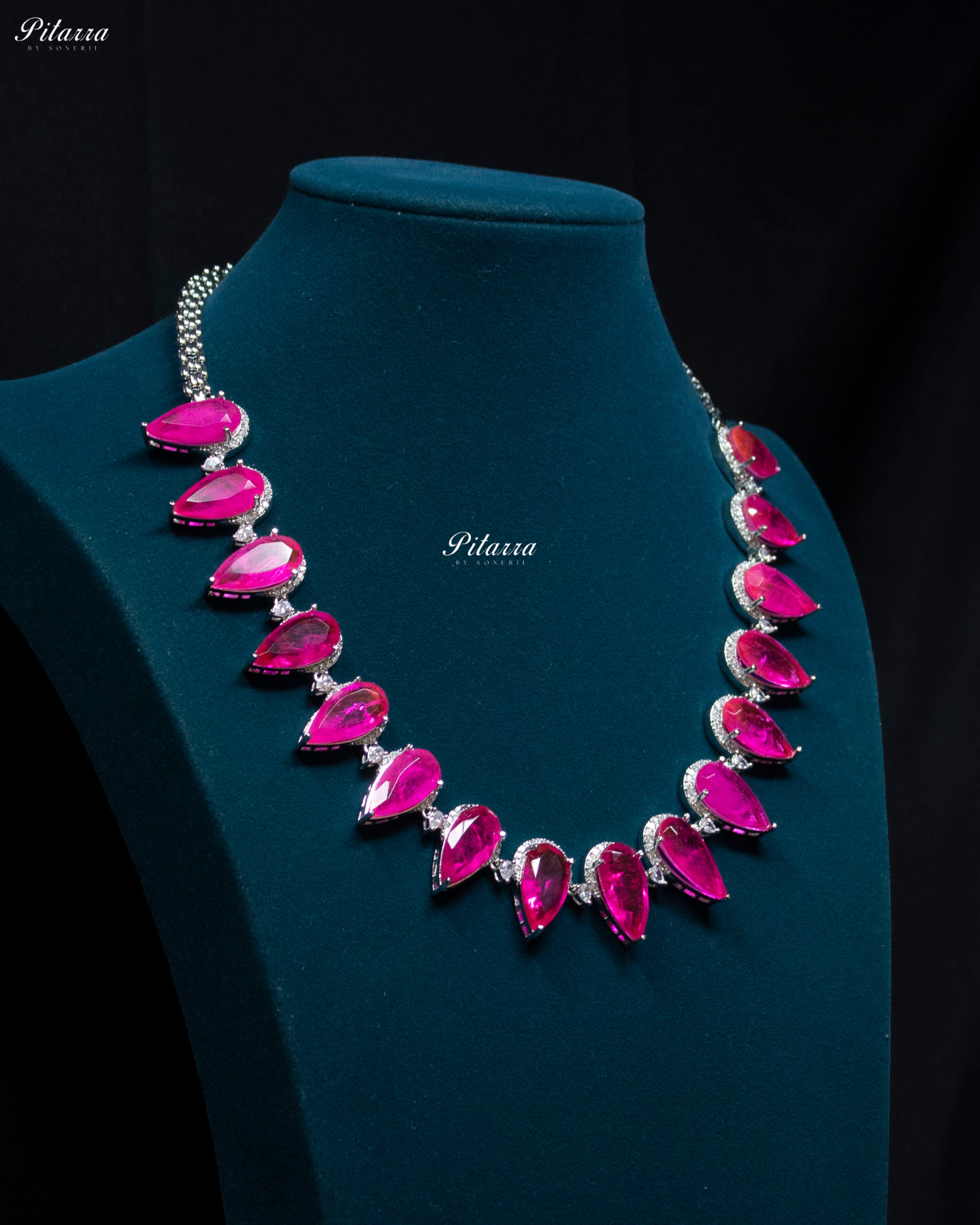 Pink Drop Pattern CZ Crystal Necklace Set
