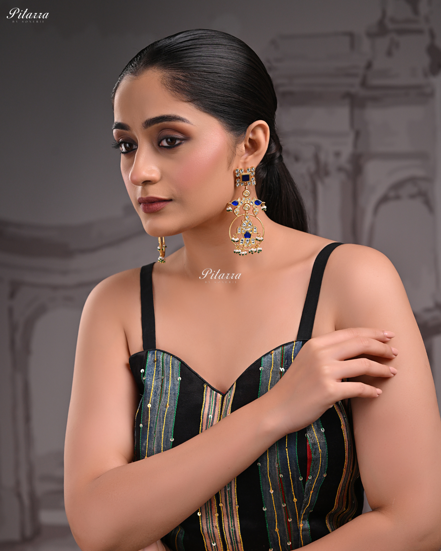 Gold Finish Polki Kundan Dangler Earrings
