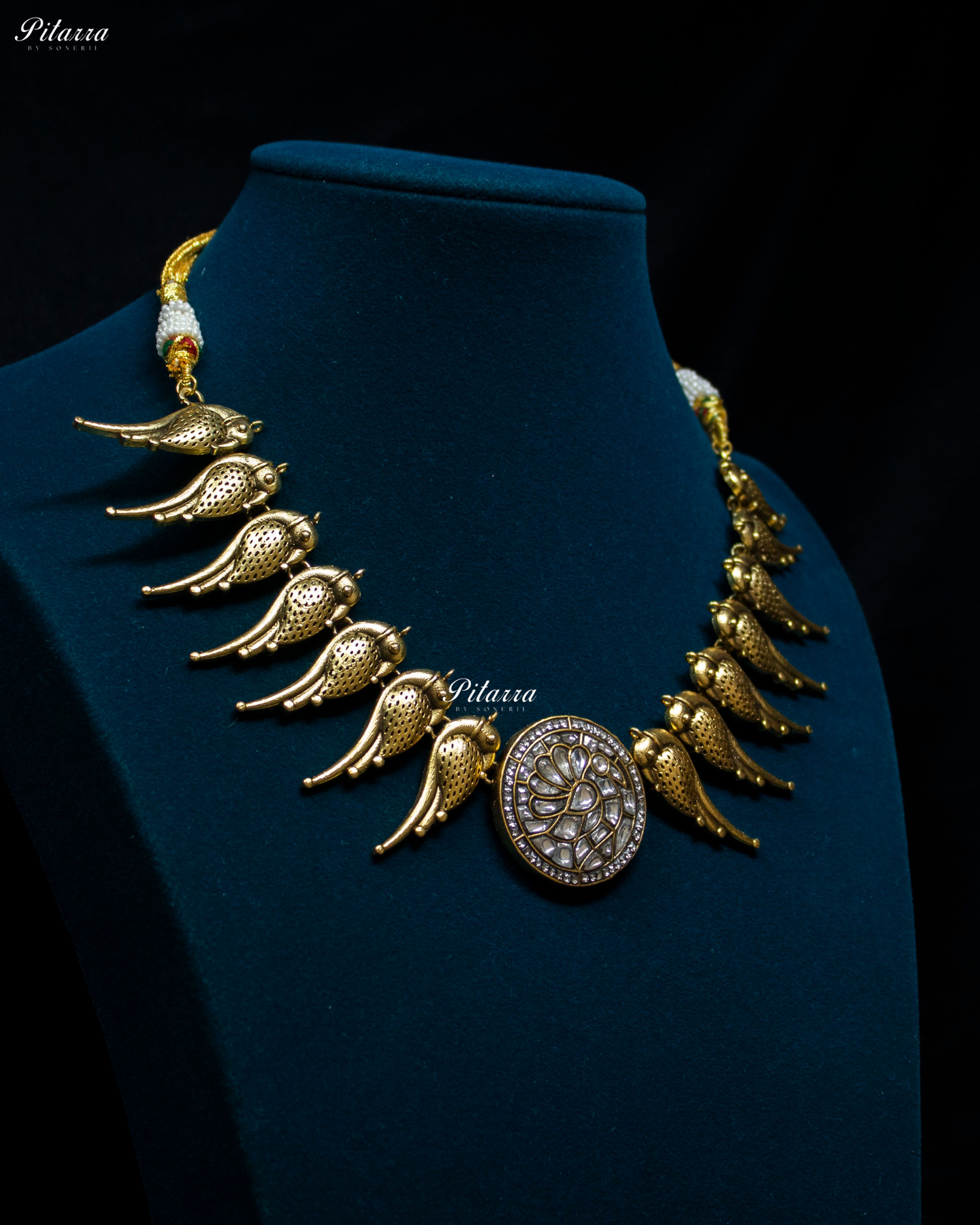 Parrot Motifs Gold Plated Kundan Necklace Set