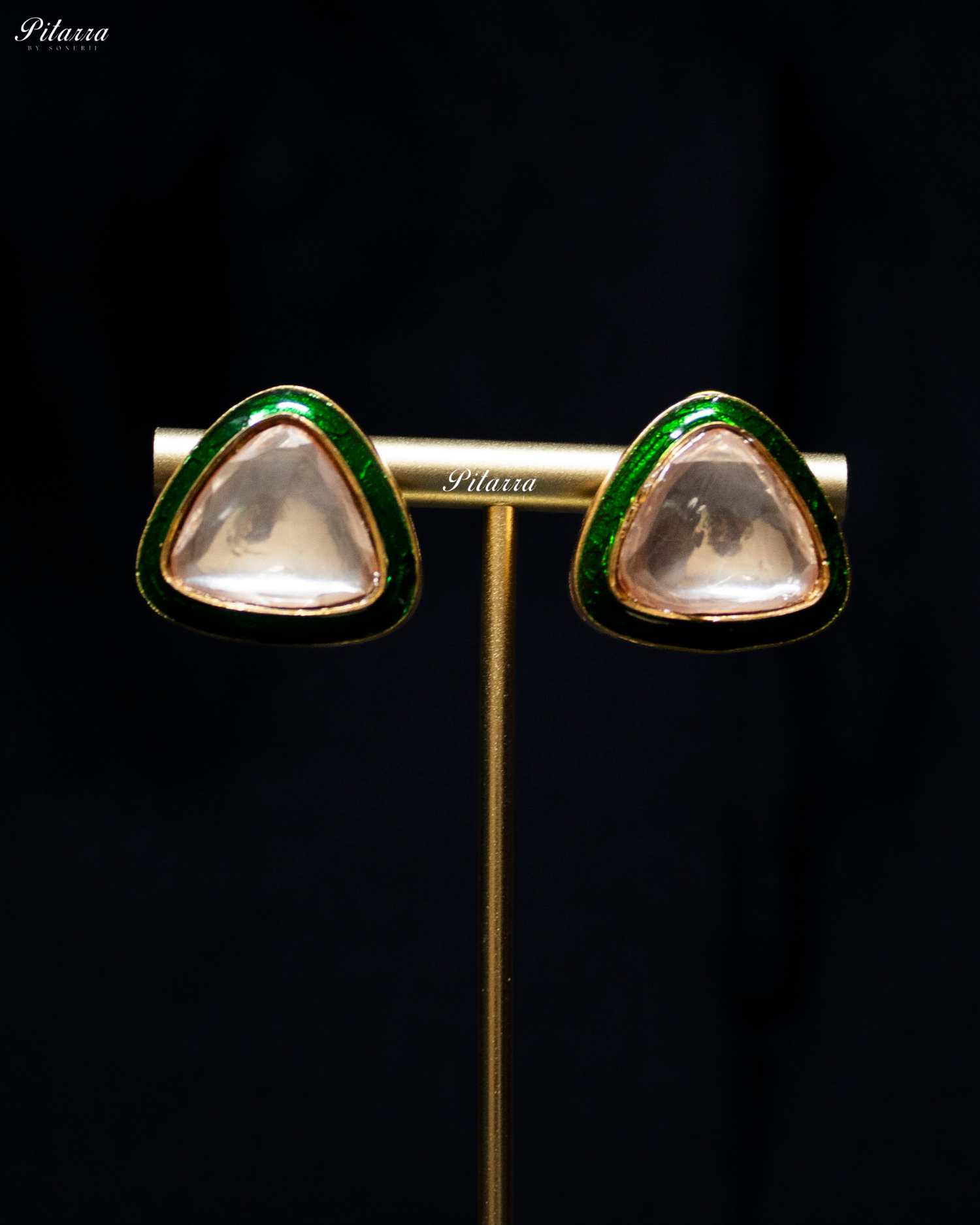 Three Layer Kundan with Green Enamel Necklace Set
