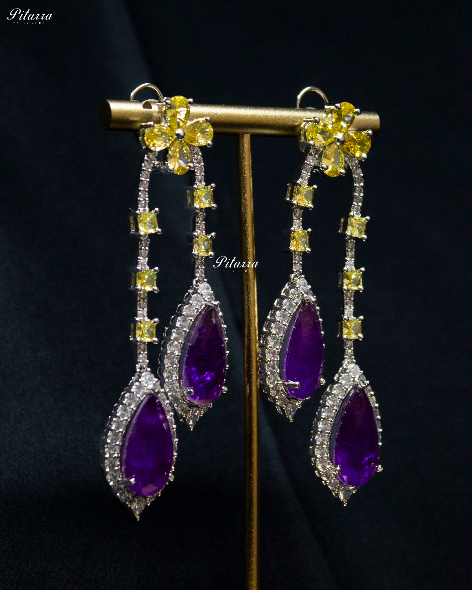 Pitarra Purple and Yellow Dangler Earrings