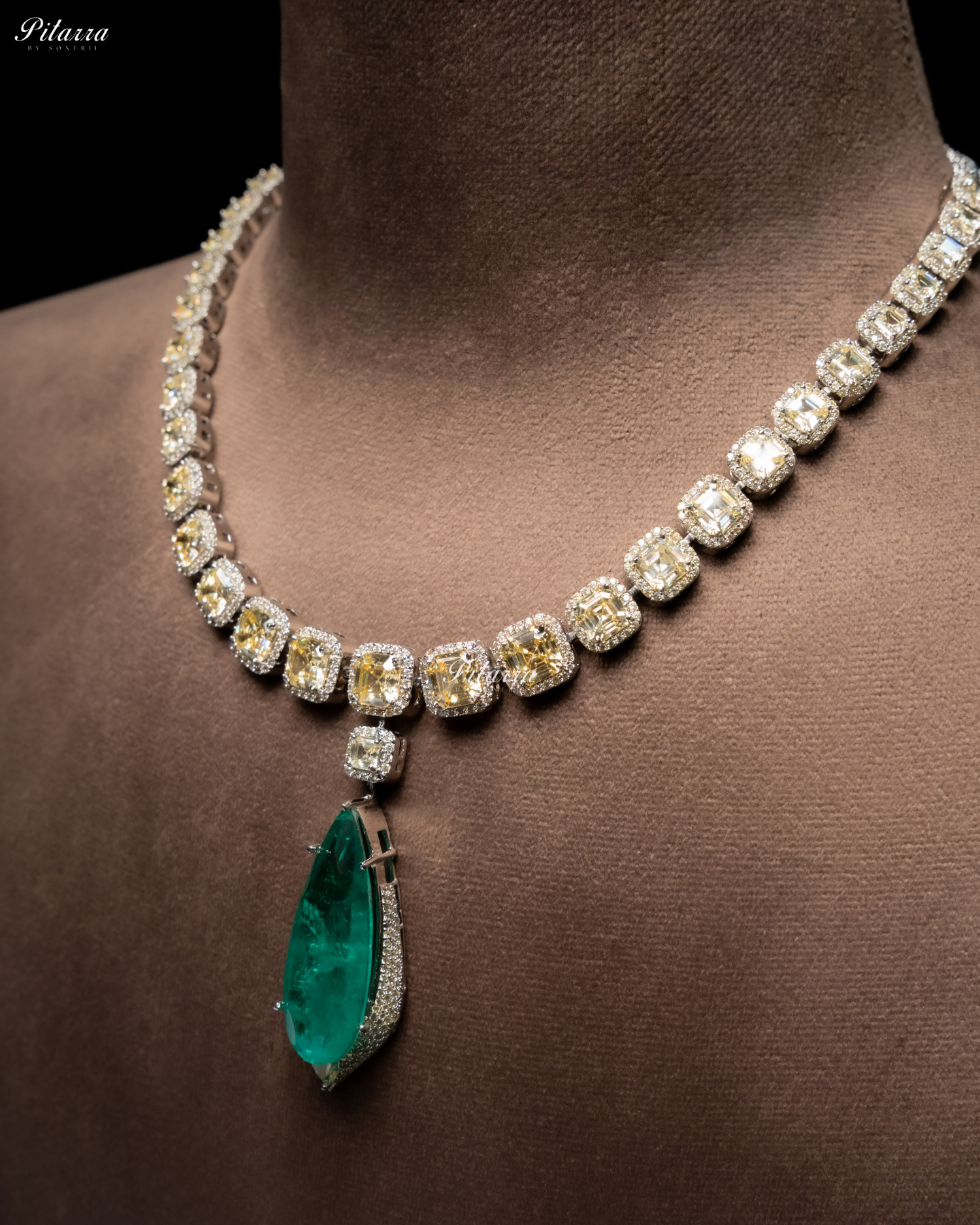 Emerald Crystals Cut Silver Plated Zircon Necklace Set