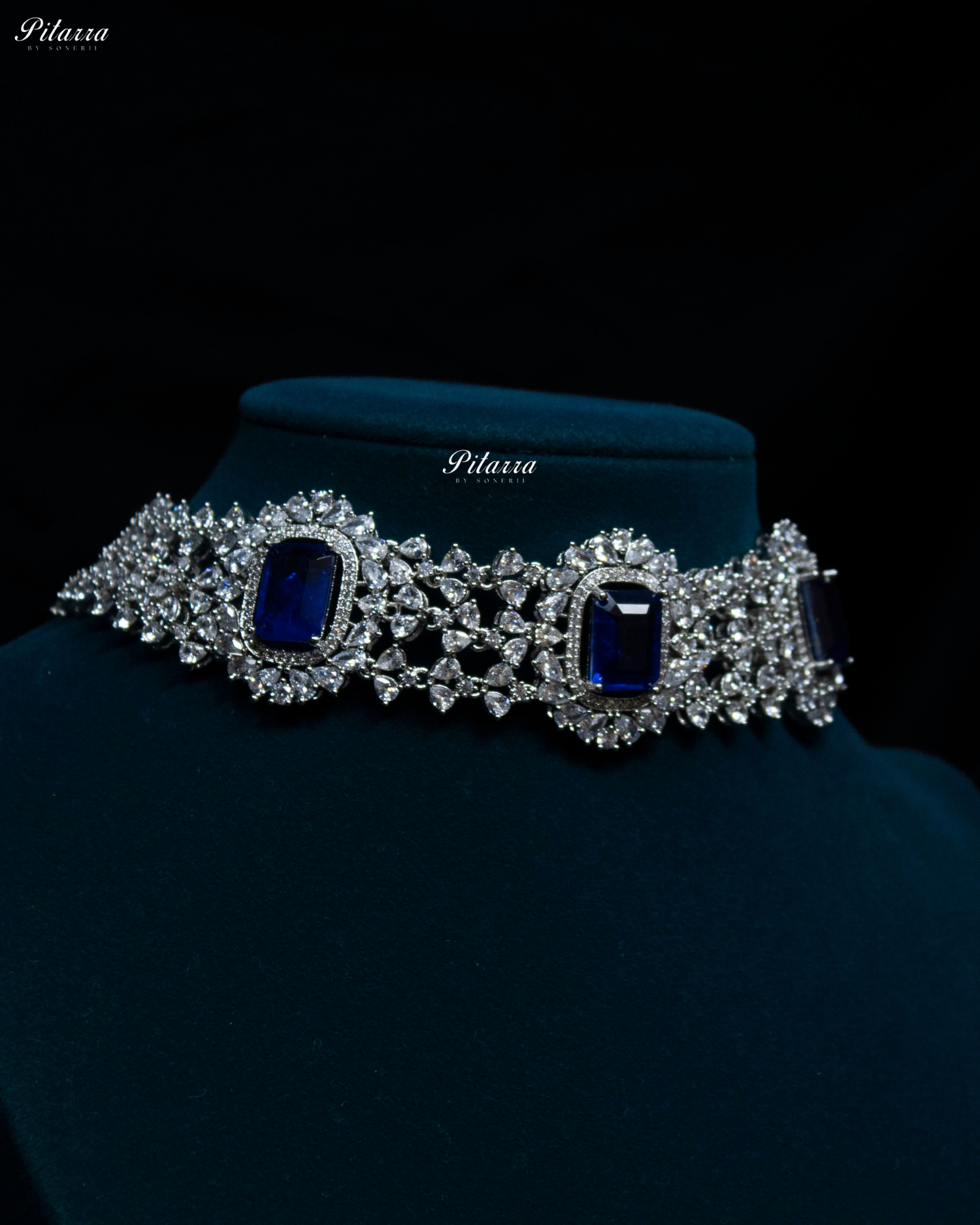 Sapphire Blue Stone Royal Crystal Choker Set