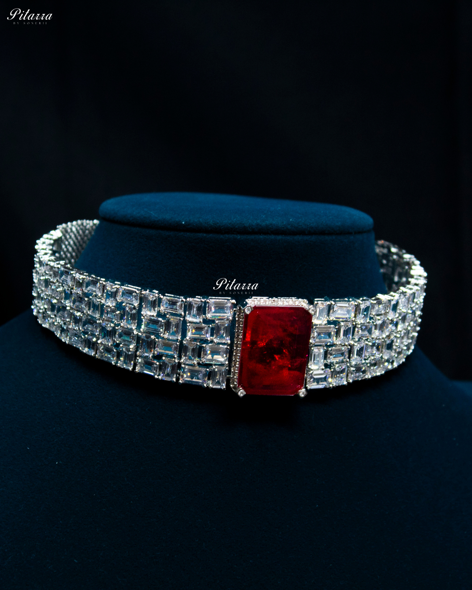 Ruby Red Stones Crystal Choker Set
