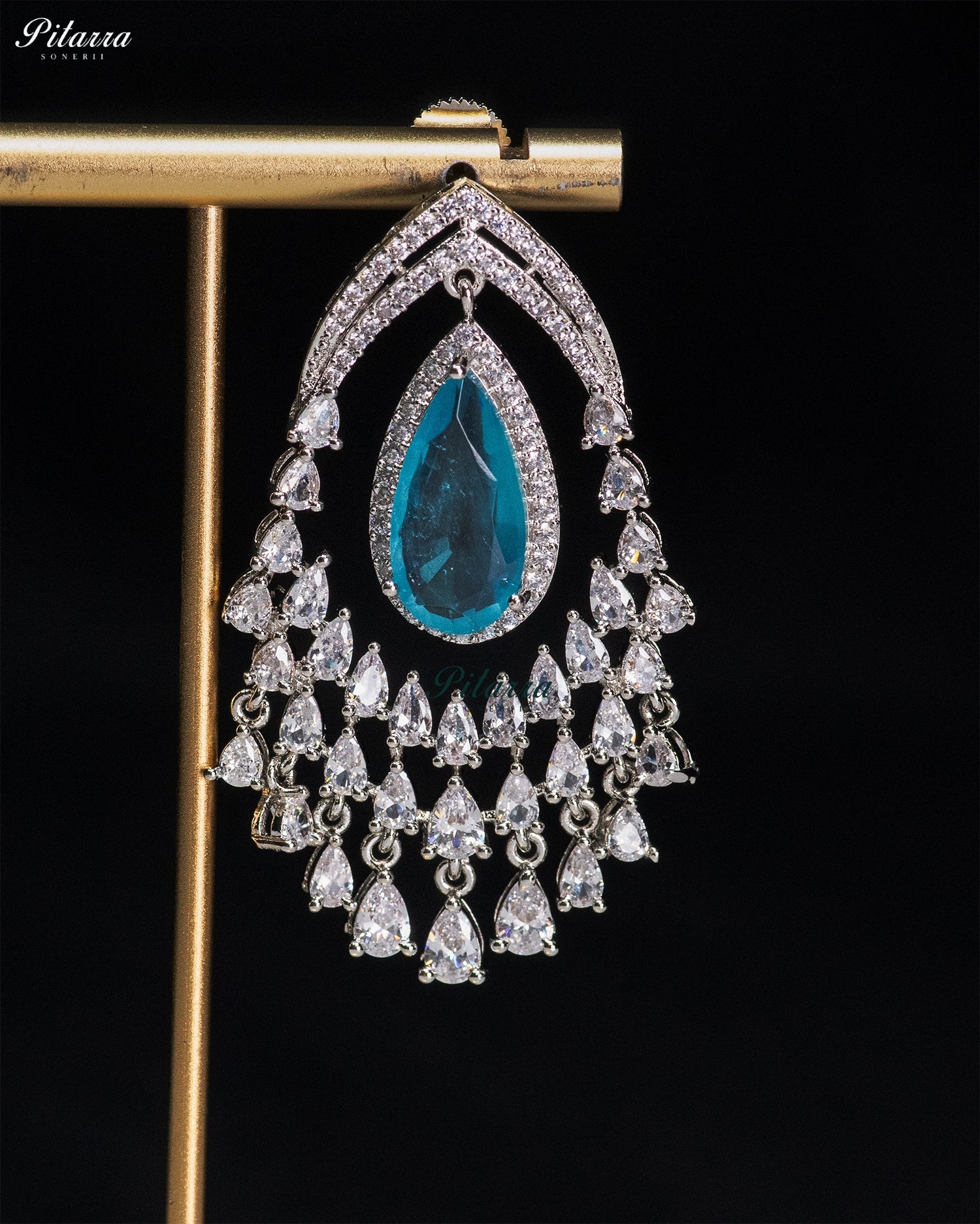 Aqua Blue Crystal Chandelier Drop Earrings