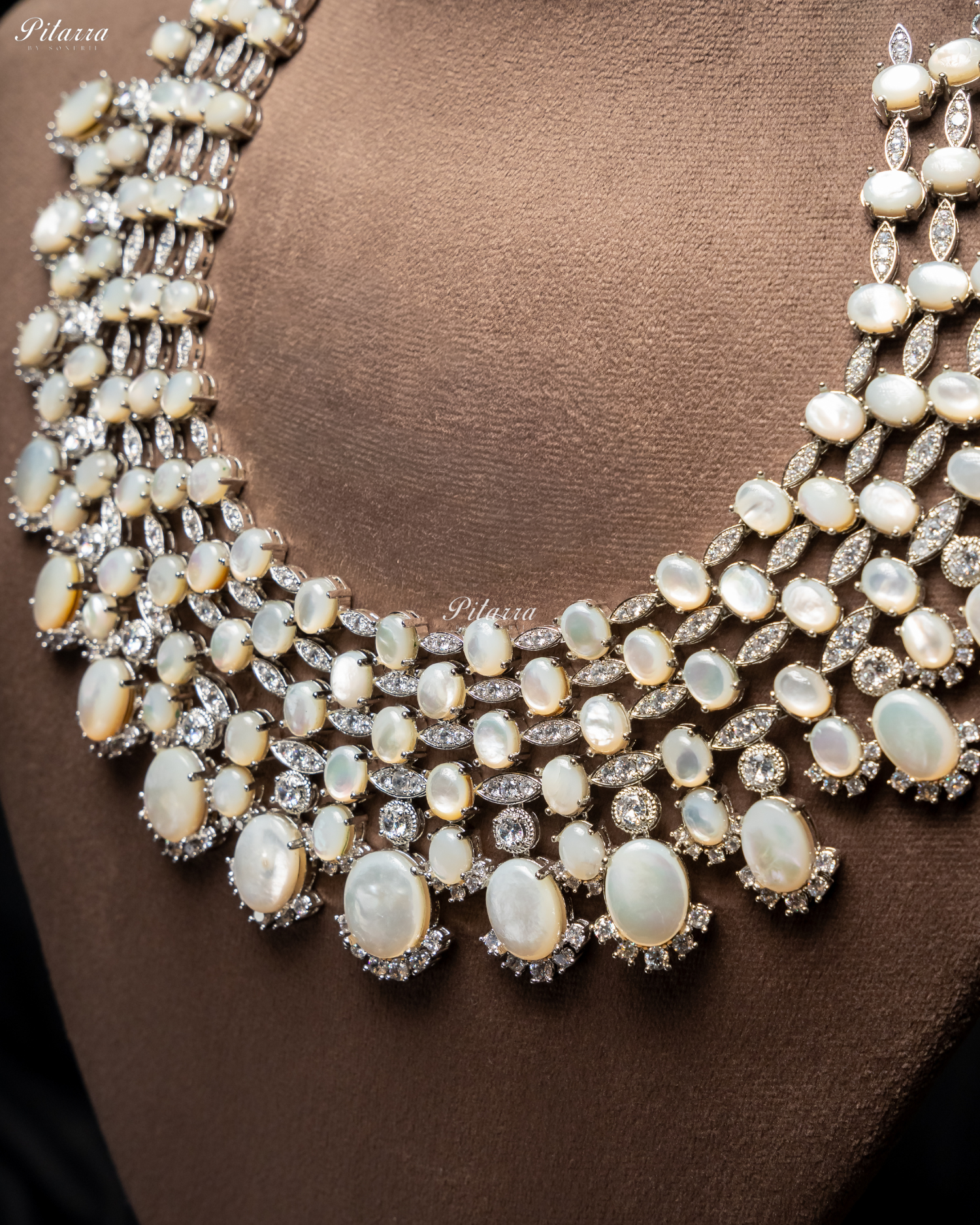 White Stone Silver Multi Layer CZ Necklace Set