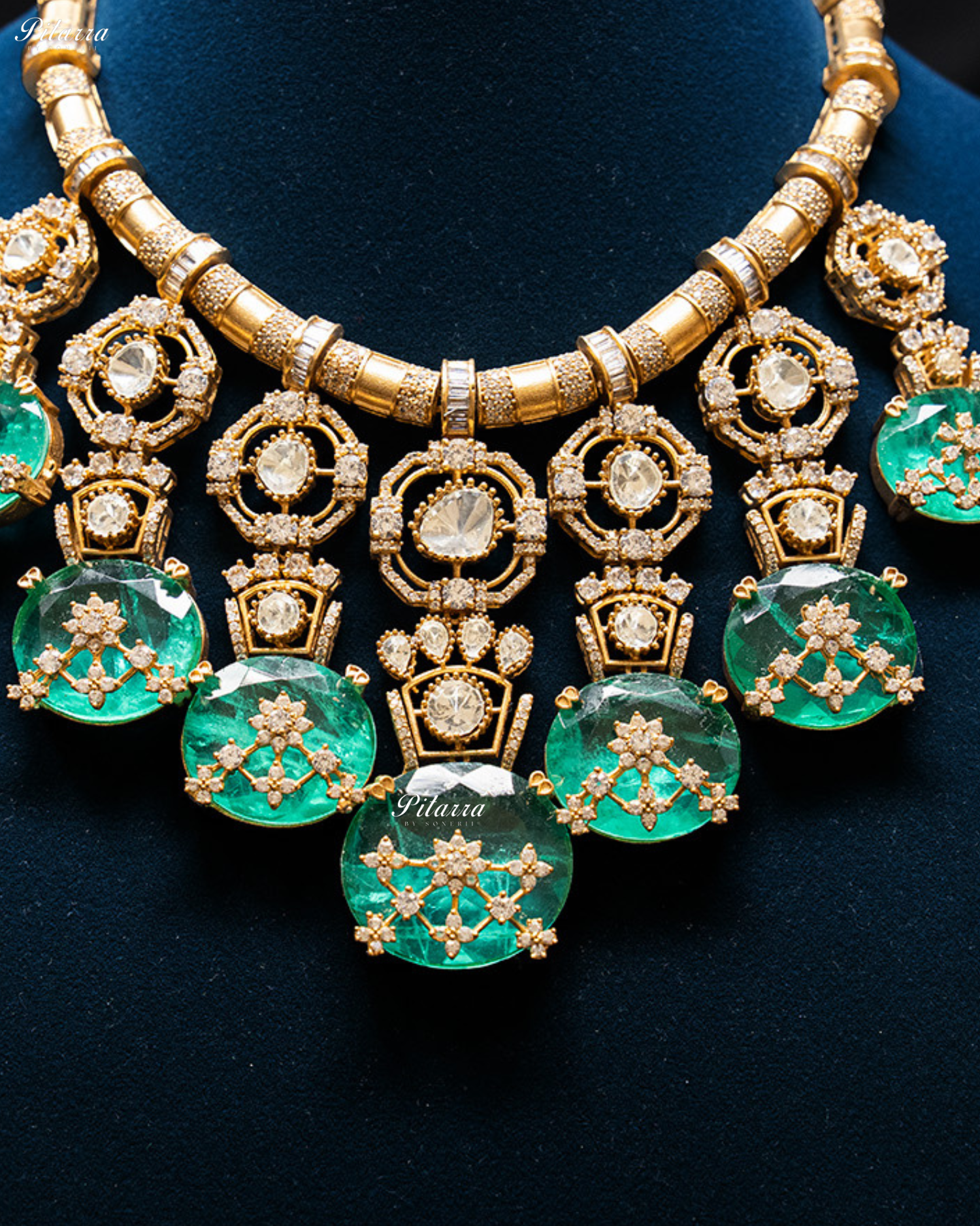 Green Big Stone Victorian Polki Kundan Necklace Set