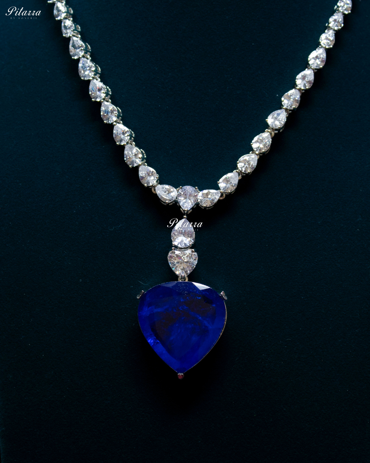 Blue Drop Stone Centred CZ Necklace Set