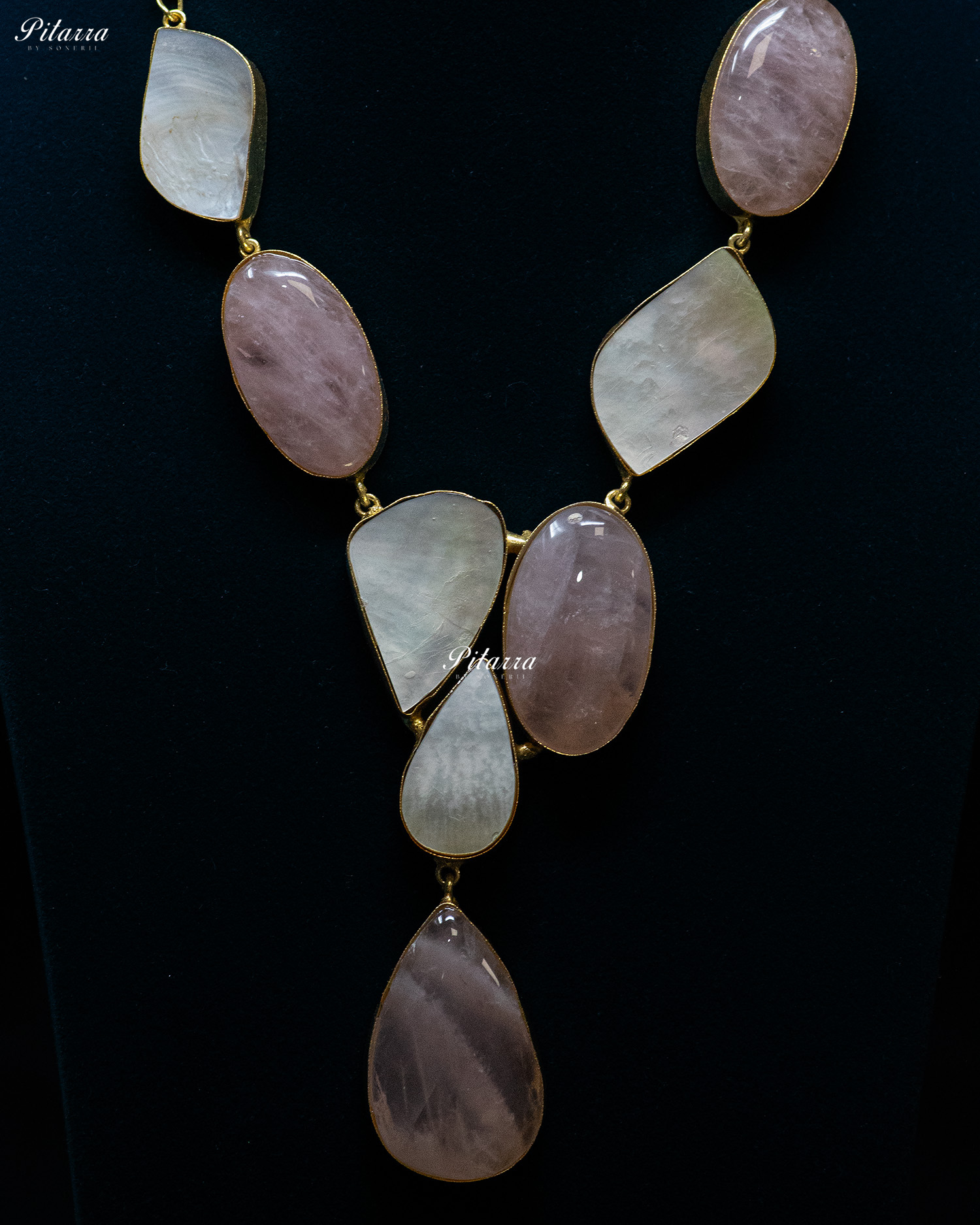 Peach Drop Sculptural Stone Long Statement Necklace Set
