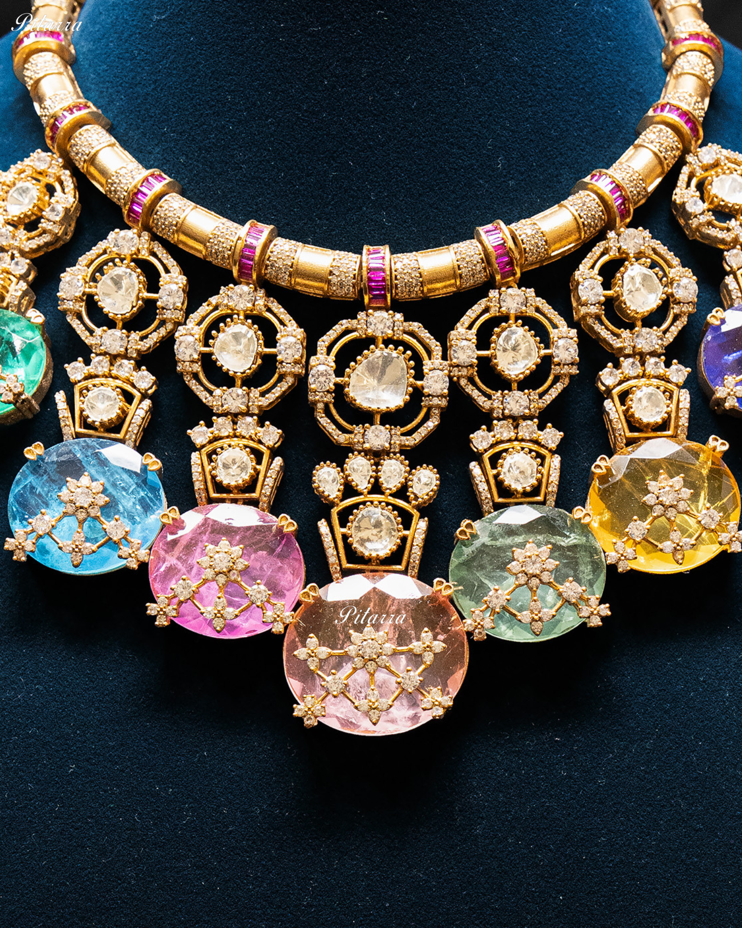 Multicolor Big Stone Victorian Polki Kundan Necklace Set