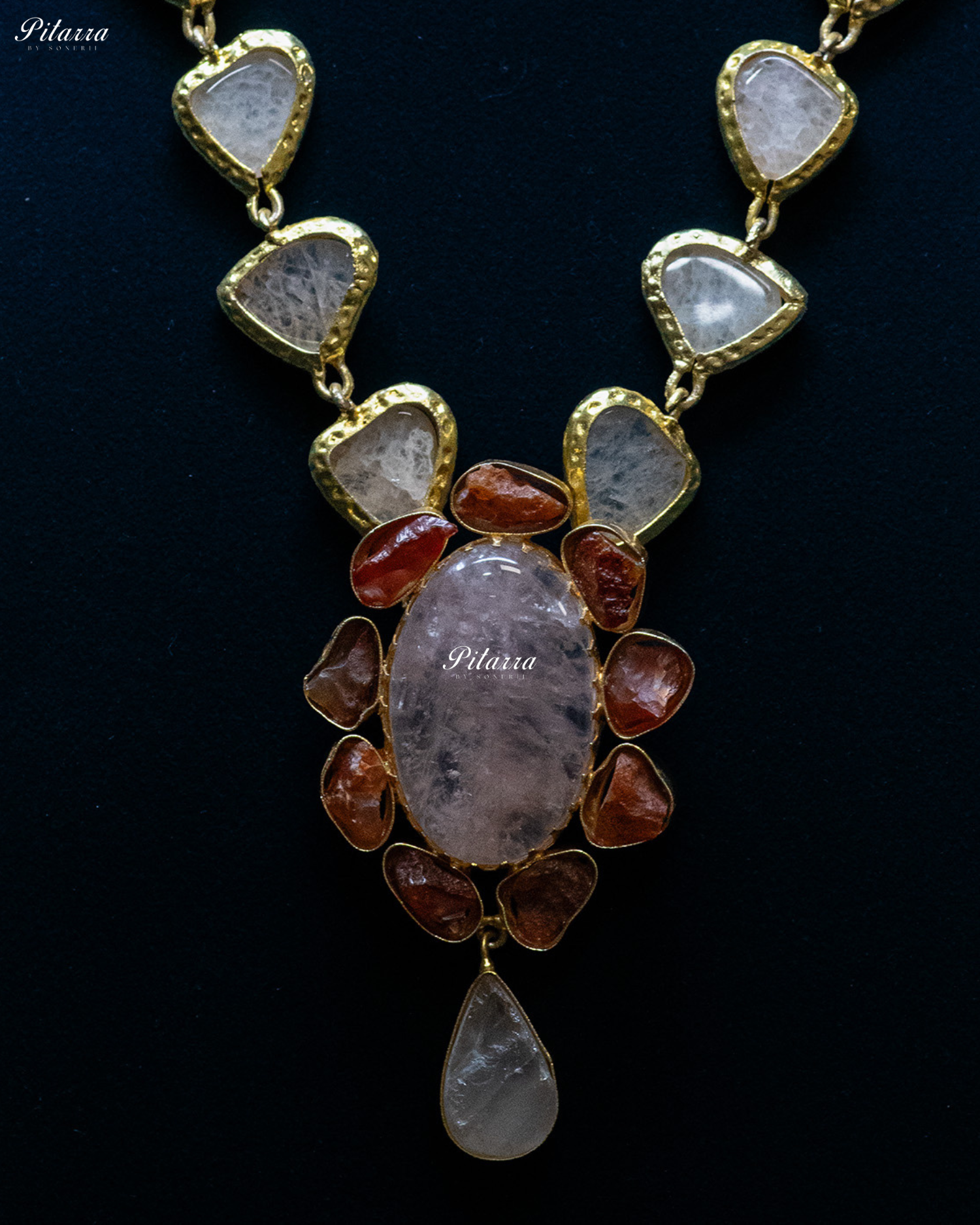 White and Red Raw Stone Statement Necklace