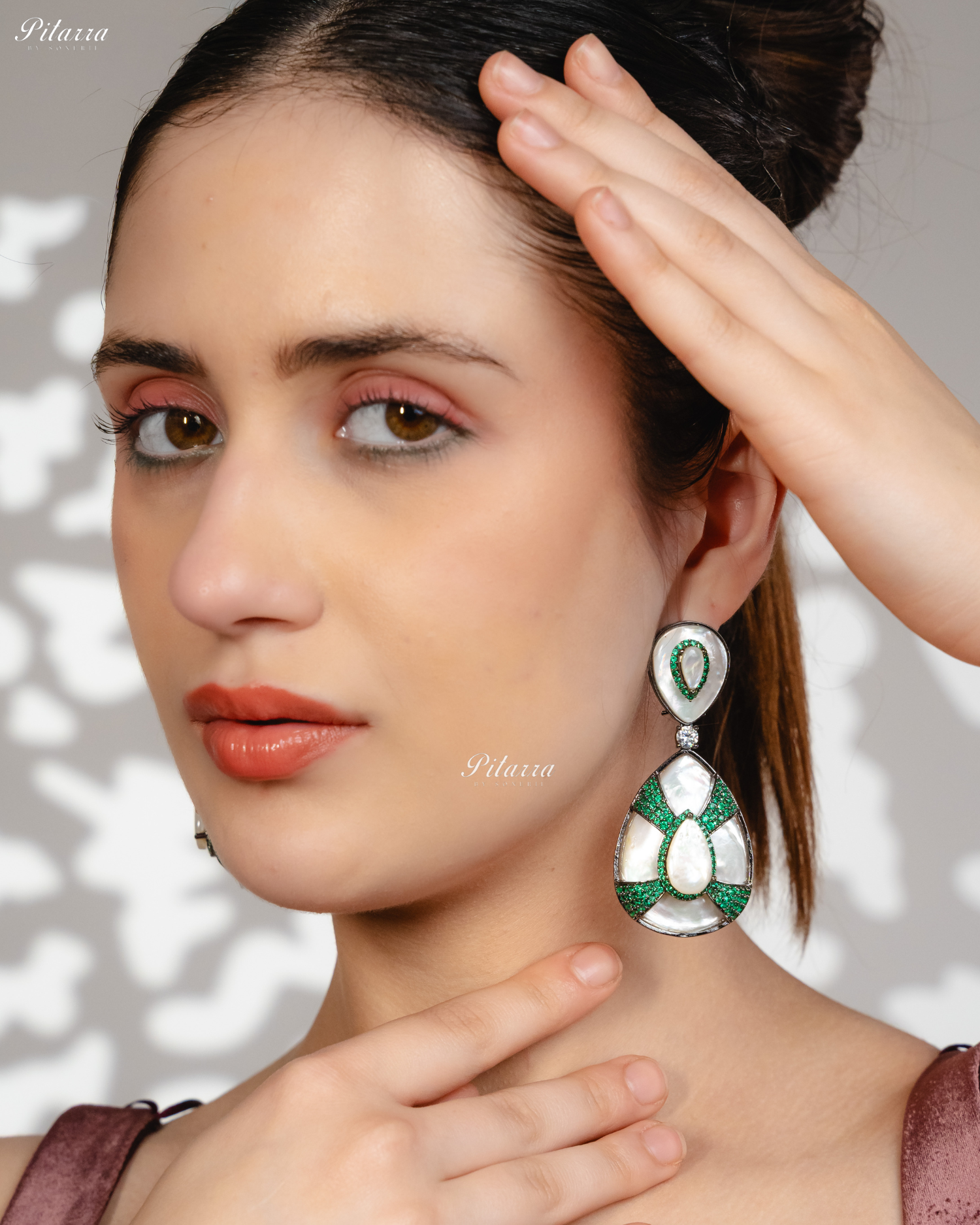 White Stone White Drop Emerald Line Crystal Dangler Earrings