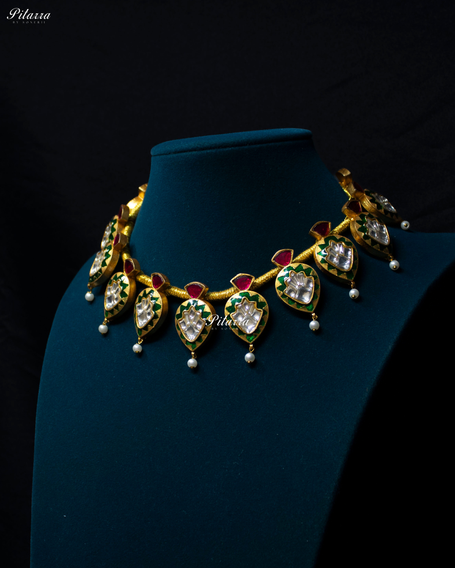 Green Drop Exclusive Meena Kundan Necklace Set