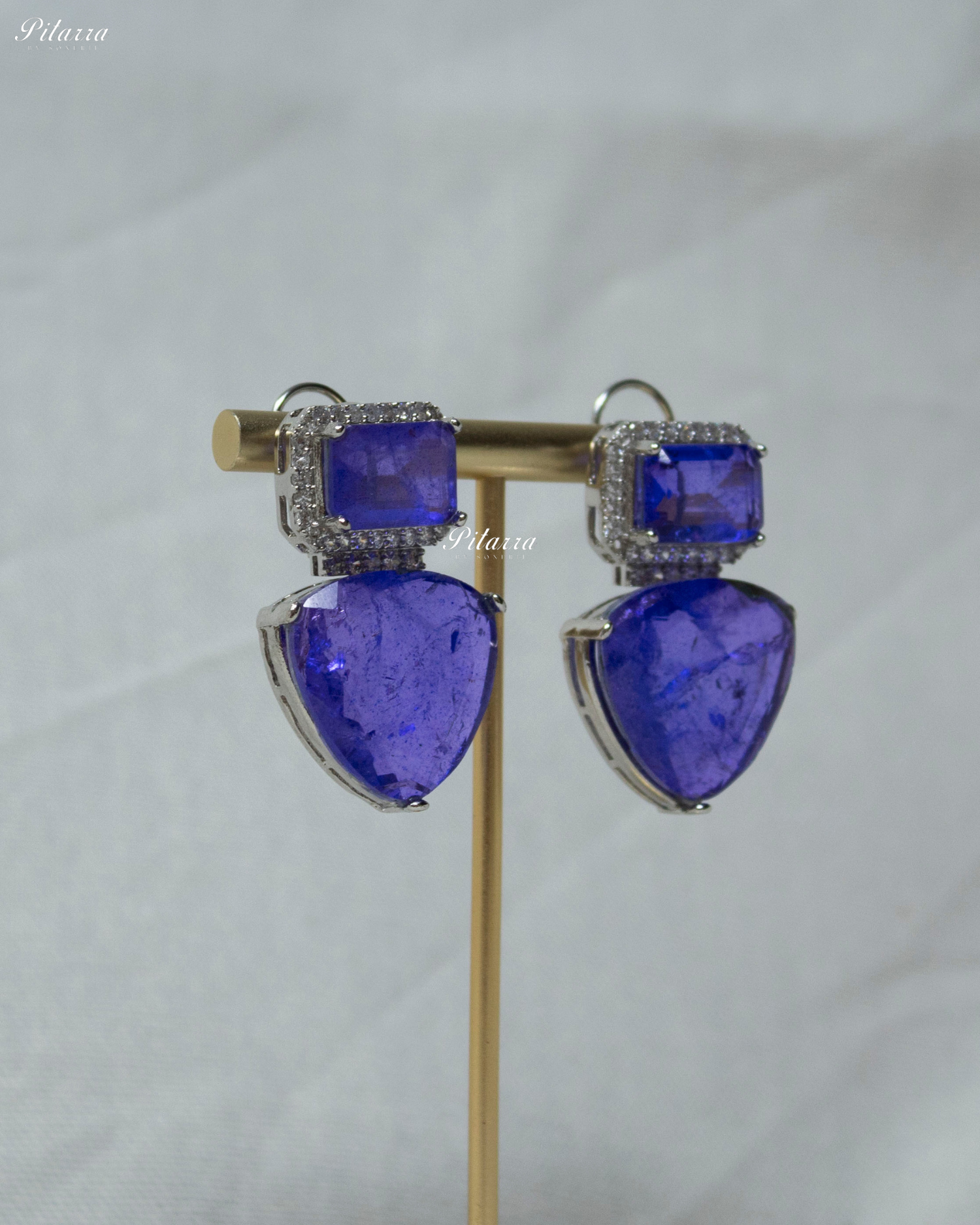 Periwinkle doublet Crystal Studded Dangler Earrings