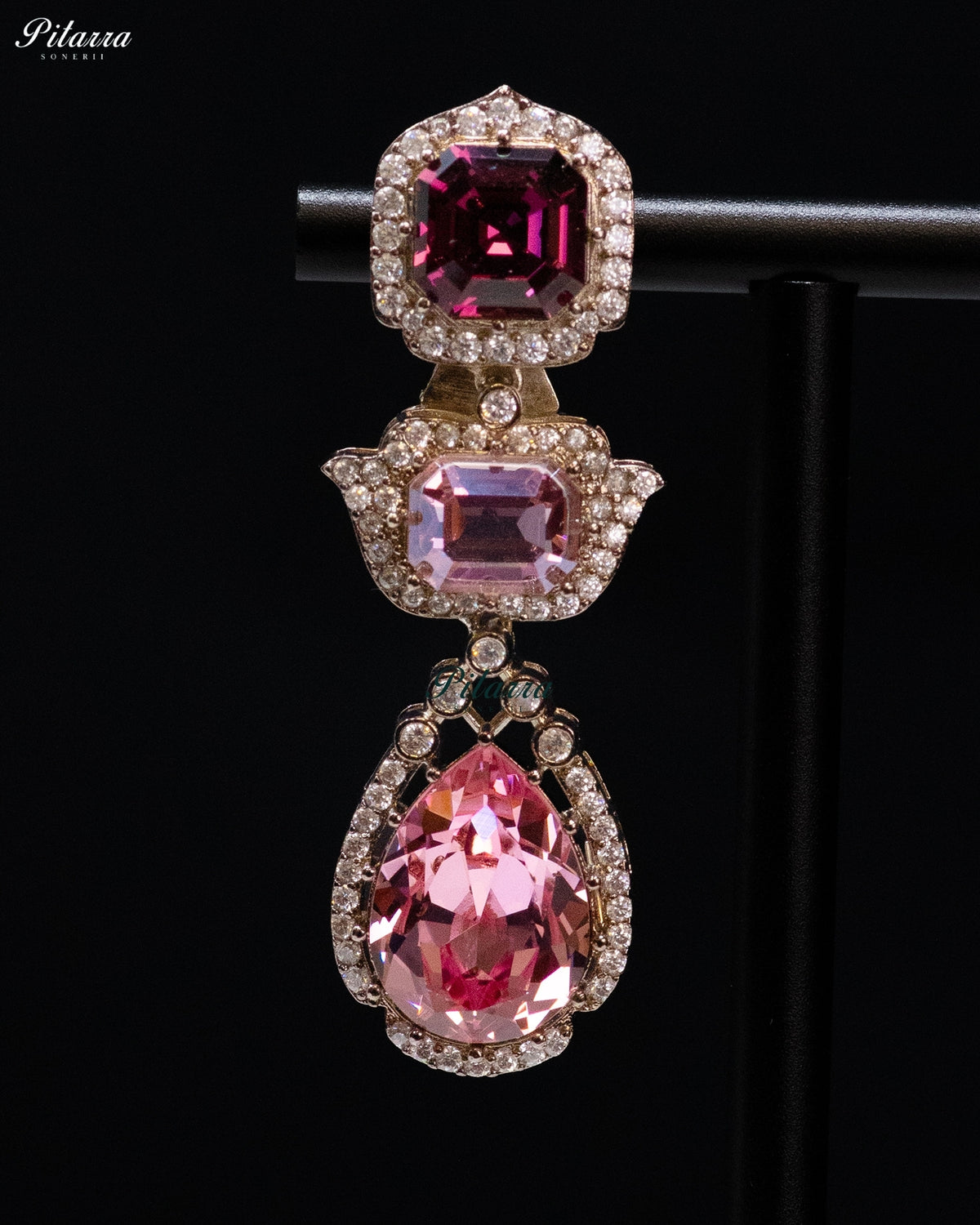 Pink Multicolor Crystal Pendant Necklace Set