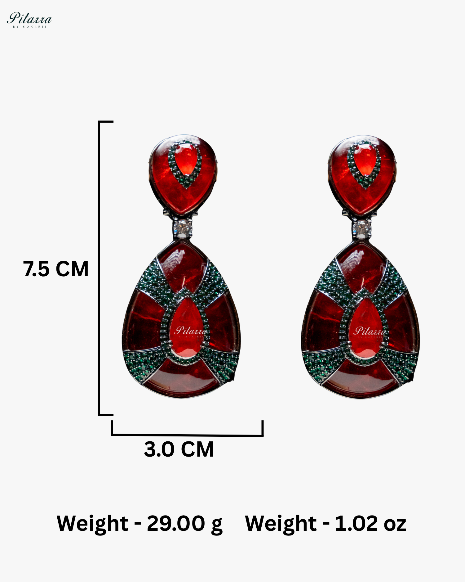 Red Stone Red Drop Emerald Line Crystal Dangler Earrings
