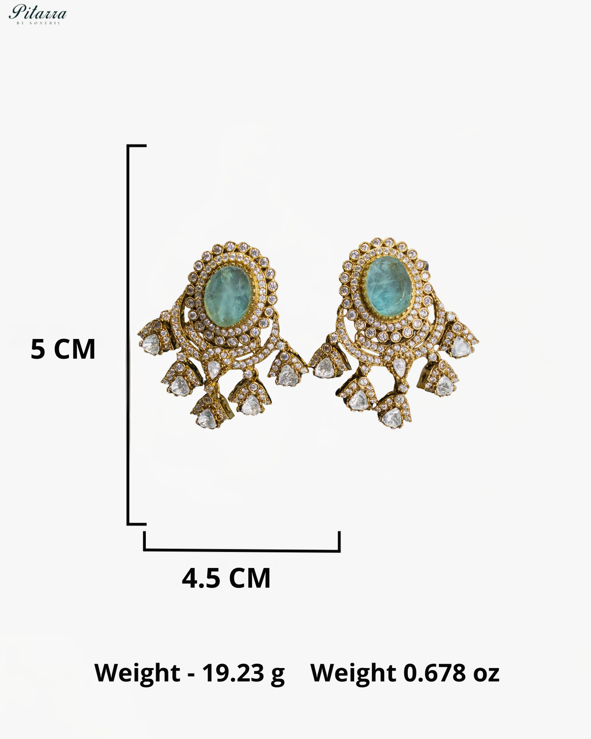 Mint and Clear Kundan-Style Chandbali Statement Earrings