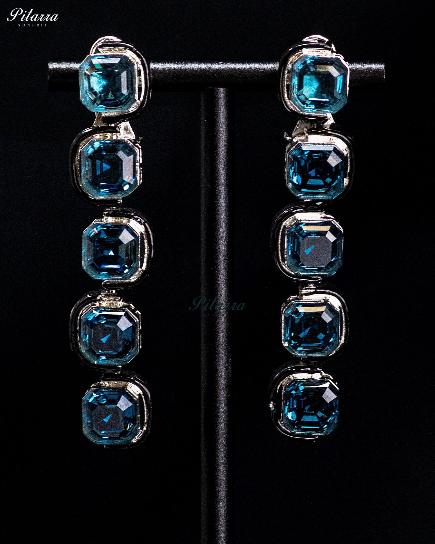 Blue Cushion-Cut Crystal Drop Earrings