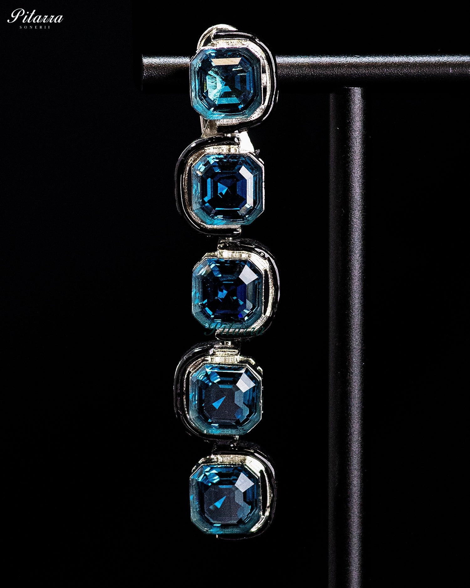 Blue Cushion-Cut Crystal Drop Earrings