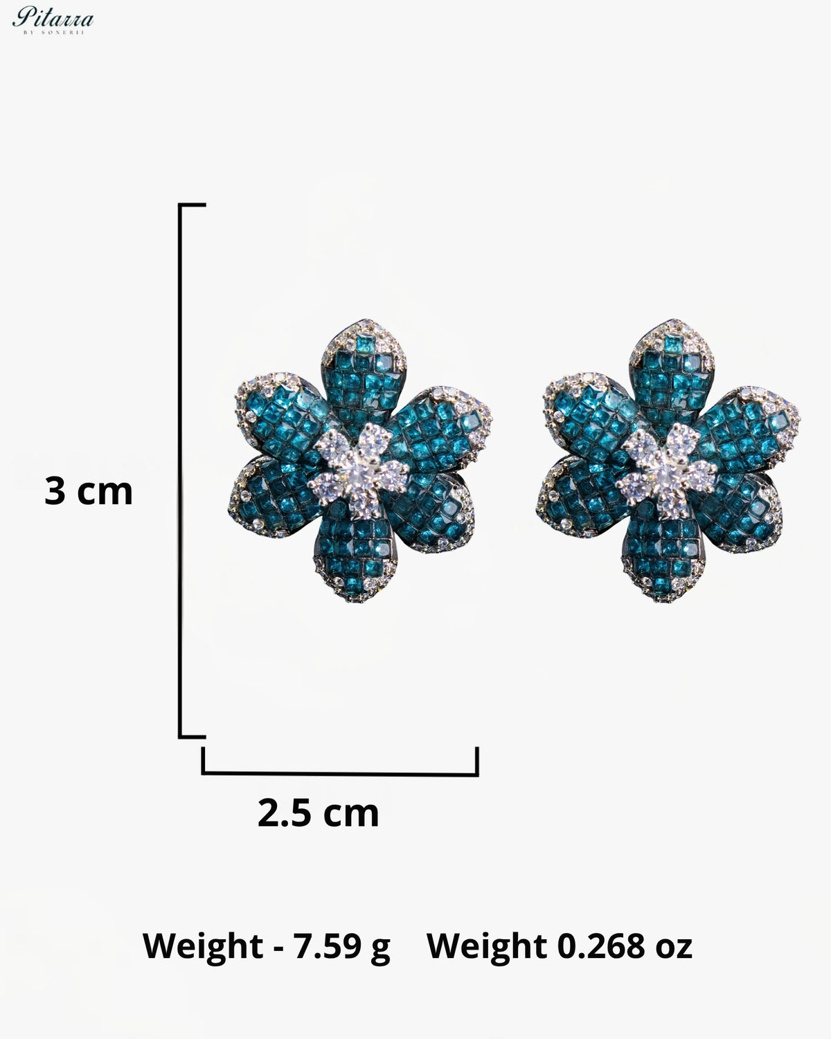 Blue Crystal Flower Stud Earrings