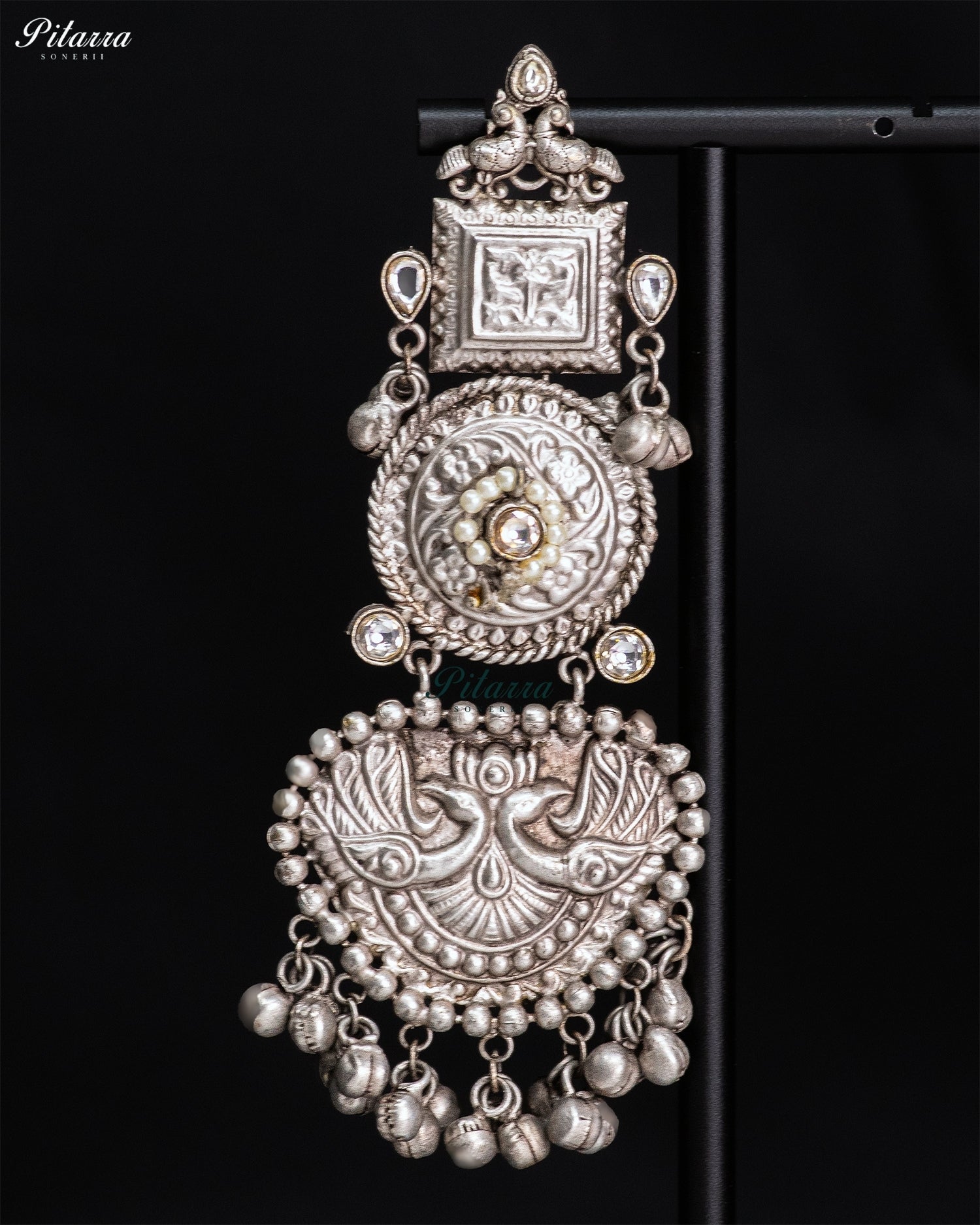 Pearl Peacock Silver Look-Alike Heritage Statement Earrings