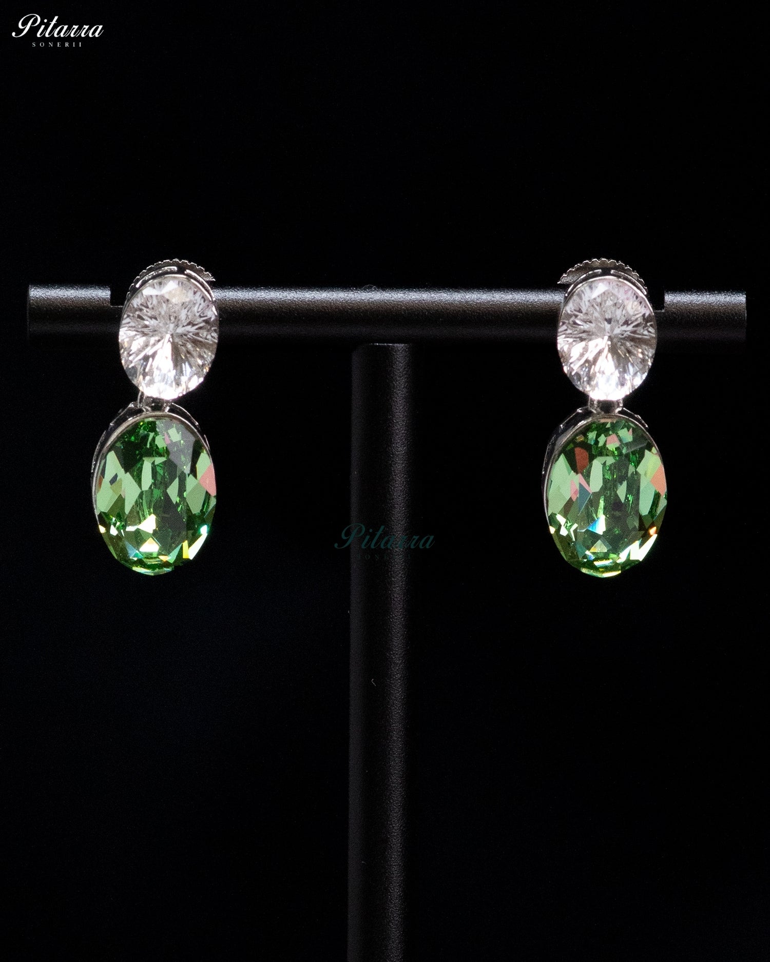 Emerald Green Crystal Oval Drop Earrings