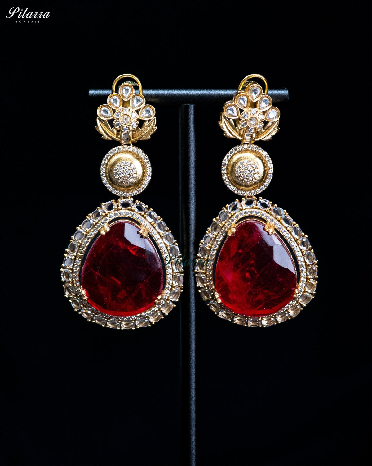 Red Teardrop Floral Kundan Necklace Set