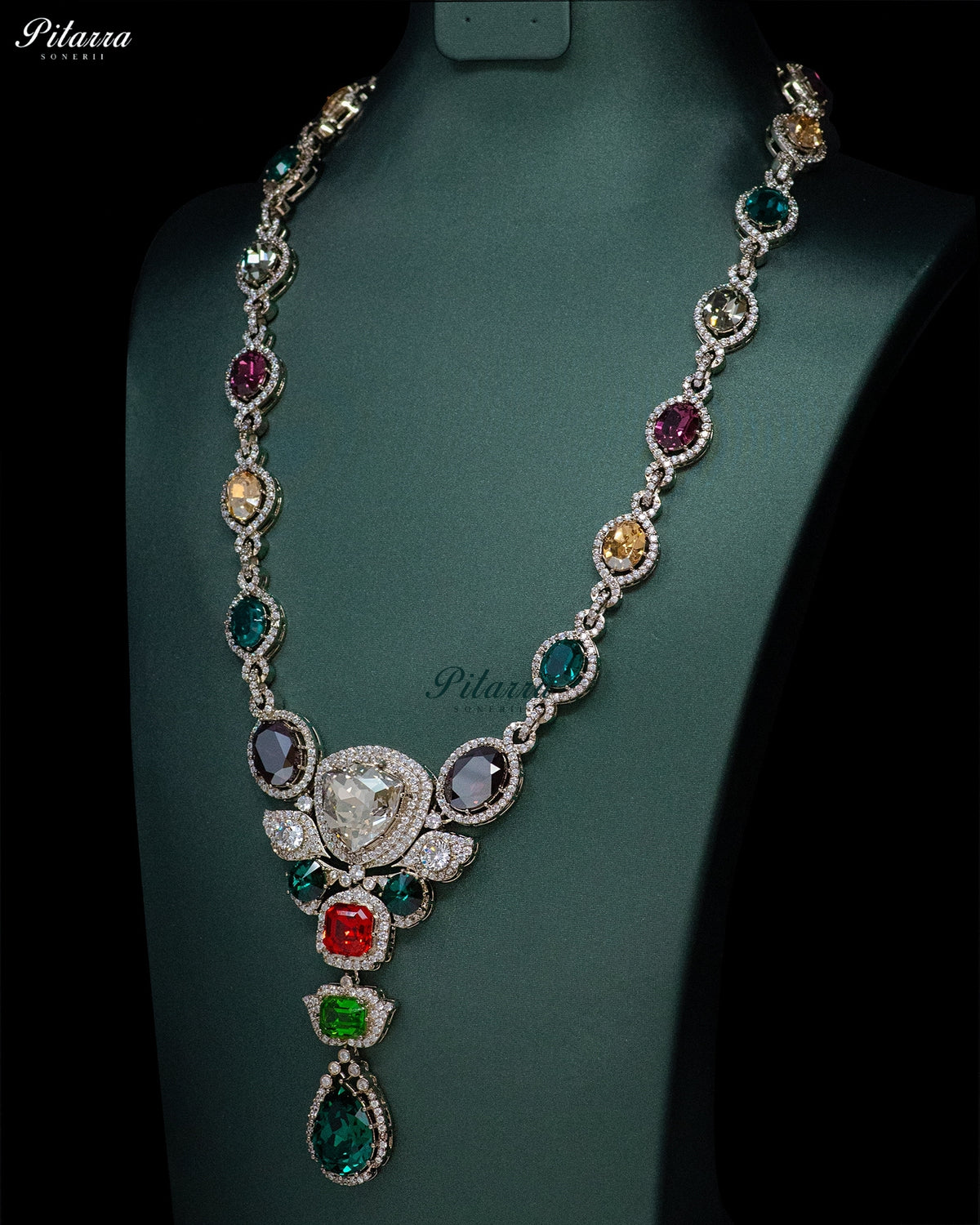 Emerald Green Multicolor Crystal Pendant Necklace Set