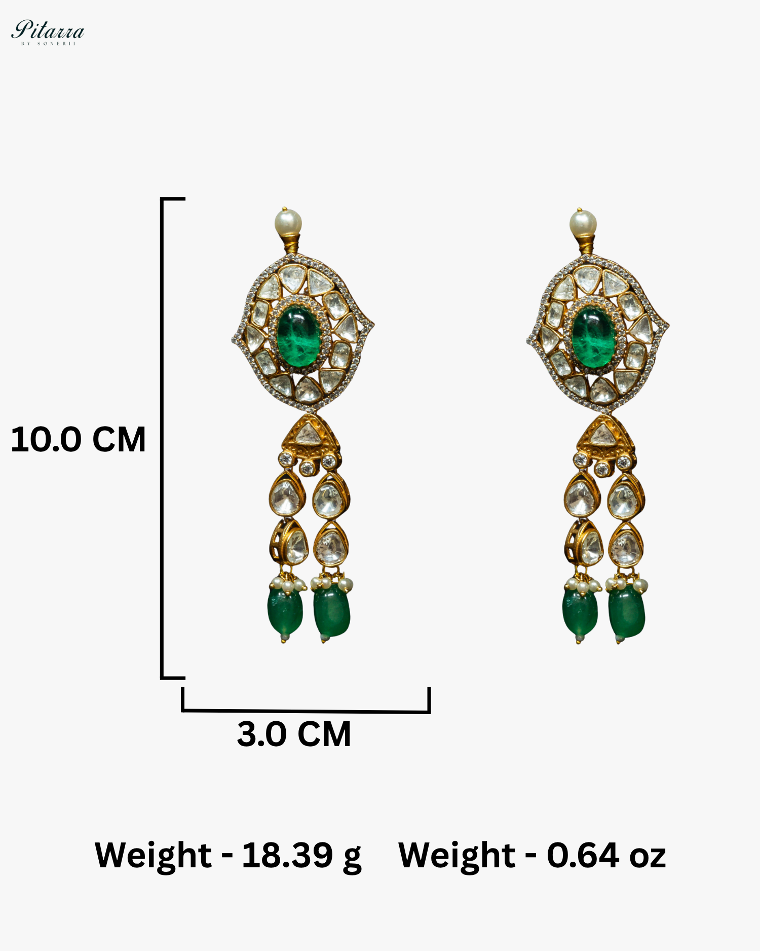 Antique Gold Plated Three Green Stone Kundan Jewelry